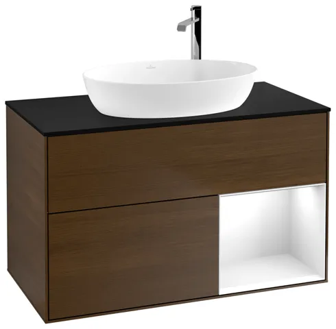 Villeroy & Boch Waschtischunterschrank „Finion“ für Schrankwaschtisch 1000 × 603 × 501 mm Walnut Veneer, für Becken mittig, mit Hahnlochbohrung Villeroy & Boch Waschtischunterschrank „Finion“ für Schrankwaschtisch 1000 × 603 × 501 mm Walnut Veneer, für Becken mittig, mit Hahnlochbohrung