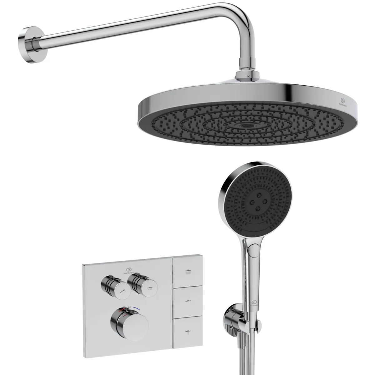 Armaturen-Paket Ceratherm Navigo Chrom, Brausethermostat Unterputz Bausatz 2 für Fertigmontage, Kopfbrause, Wandanschluss, Handbrause, Wandanschlussbogen Unterputz, Brauseschlauch Armaturen-Paket Ceratherm Navigo Chrom, Brausethermostat Unterputz Bausatz 2 für Fertigmontage, Kopfbrause, Wandanschluss, Handbrause, Wandanschlussbogen Unterputz, Brauseschlauch