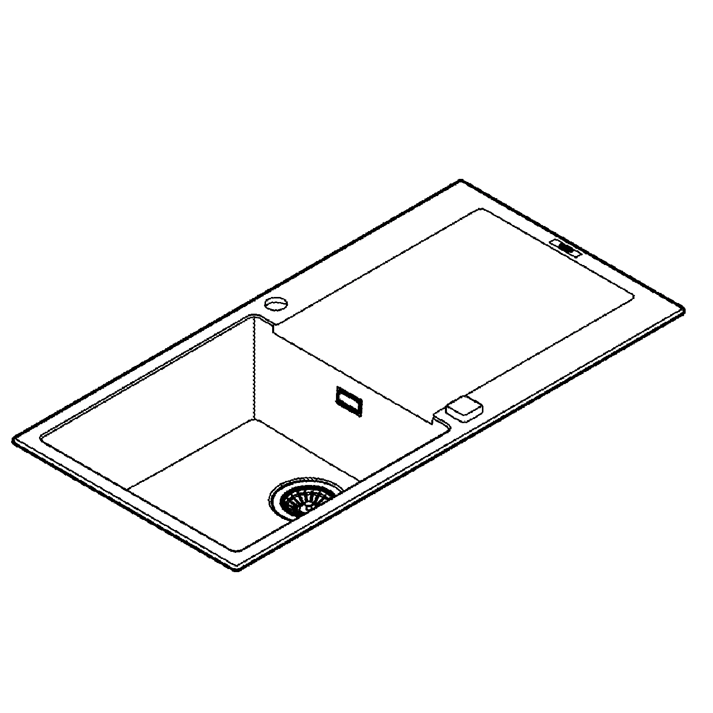 Kompositspüle K500 31645, mit Abtropffläche, Modell: K500 60-C 100/50 1.0 rev, Montageart: Standard-Einbauspüle, Maße: 1000 x 500 mm, 1 Becken: 480 x 440 x 200 mm, granit schwarz