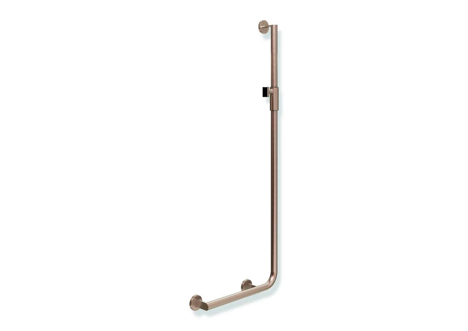 HEWI Winkelgriff System 900, Edelstahl PVD, Kupfer gebürstet, 32 mm Durchmesser, waagerecht 450 mm, senkrecht 1250 mm, links, mit magnetischem Brausehalter HEWI Winkelgriff System 900, Edelstahl PVD, Kupfer gebürstet, 32 mm Durchmesser, waagerecht 450 mm, senkrecht 1250 mm, links, mit magnetischem Brausehalter