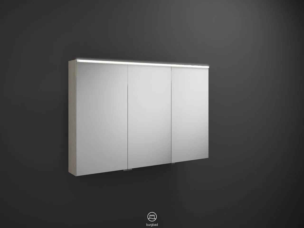 Spiegelschrank Eqio von burgbad - beidseitig verspiegelt, LED-Aufsatzleuchte 4250 K, 170 mm tief, 1200 mm breit, 800 mm hoch Spiegelschrank Eqio von burgbad - beidseitig verspiegelt, LED-Aufsatzleuchte 4250 K, 170 mm tief, 1200 mm breit, 800 mm hoch