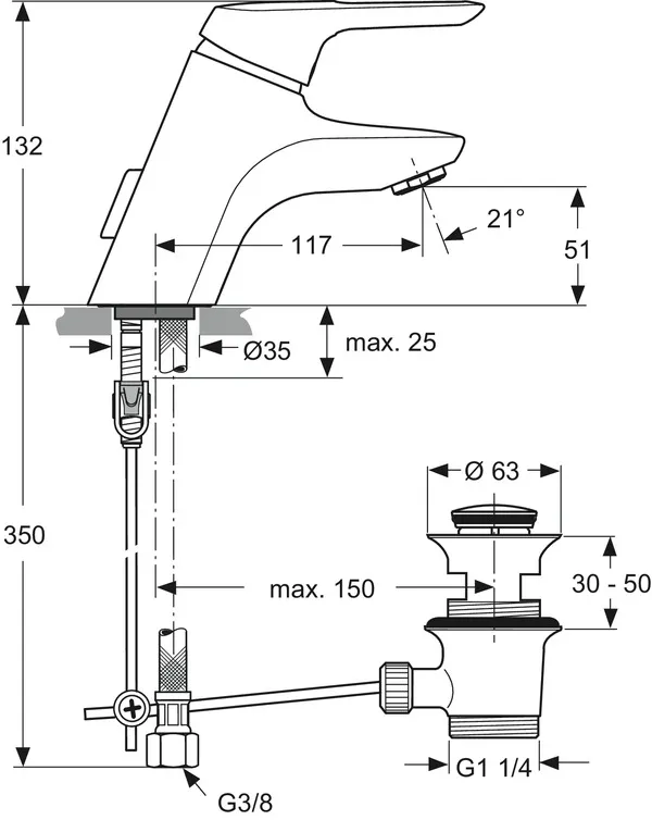 Waschtischarmatur Ceramix Blue, Piccolo, mit Ablaufgarnitur, Ausladung 117mm, Chrom Waschtischarmatur Ceramix Blue, Piccolo, mit Ablaufgarnitur, Ausladung 117mm, Chrom