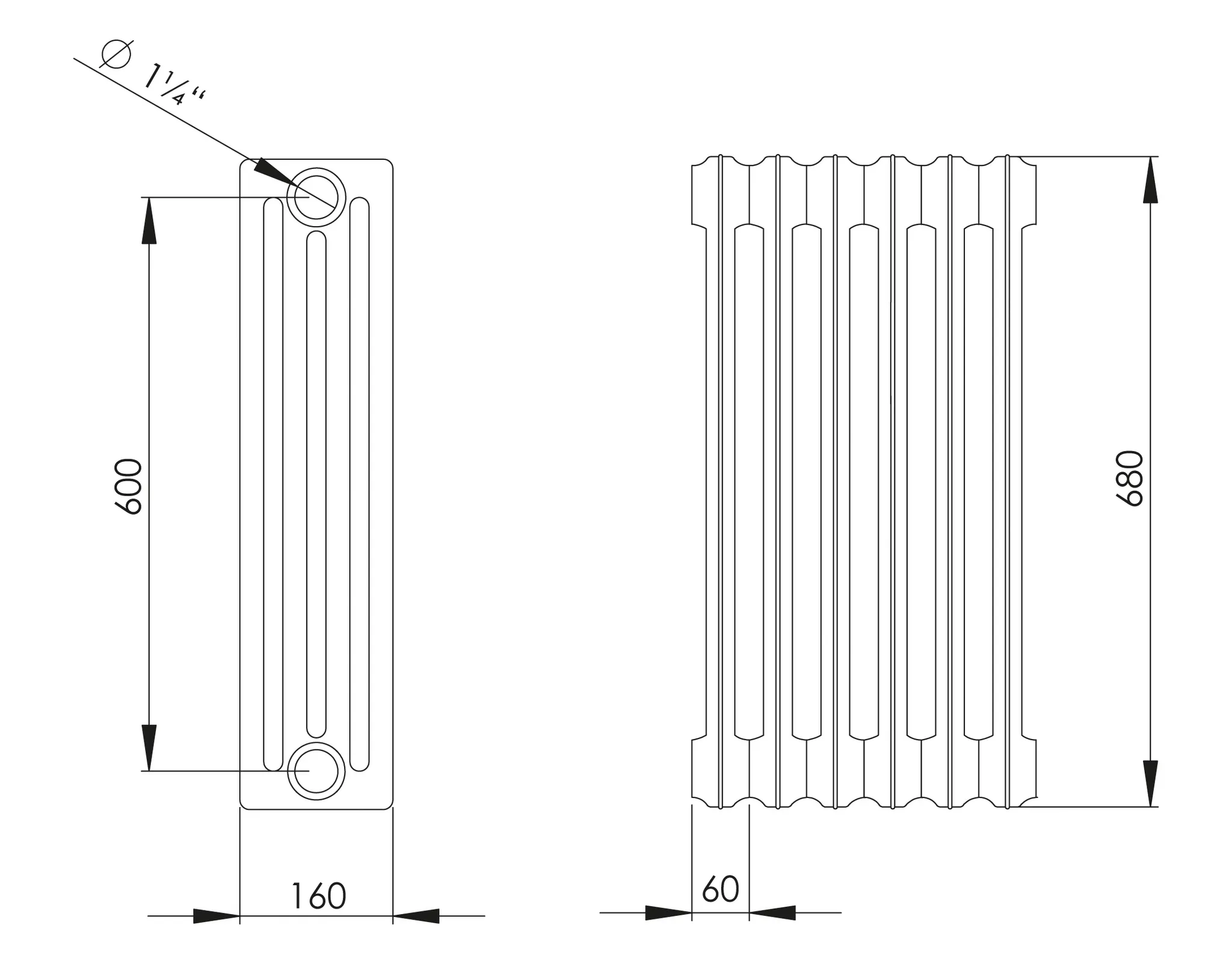 ASW Gussradiator 23 Glieder Nabenabstand 600 mm „Berlin“ 138 × 68 × 16 cm