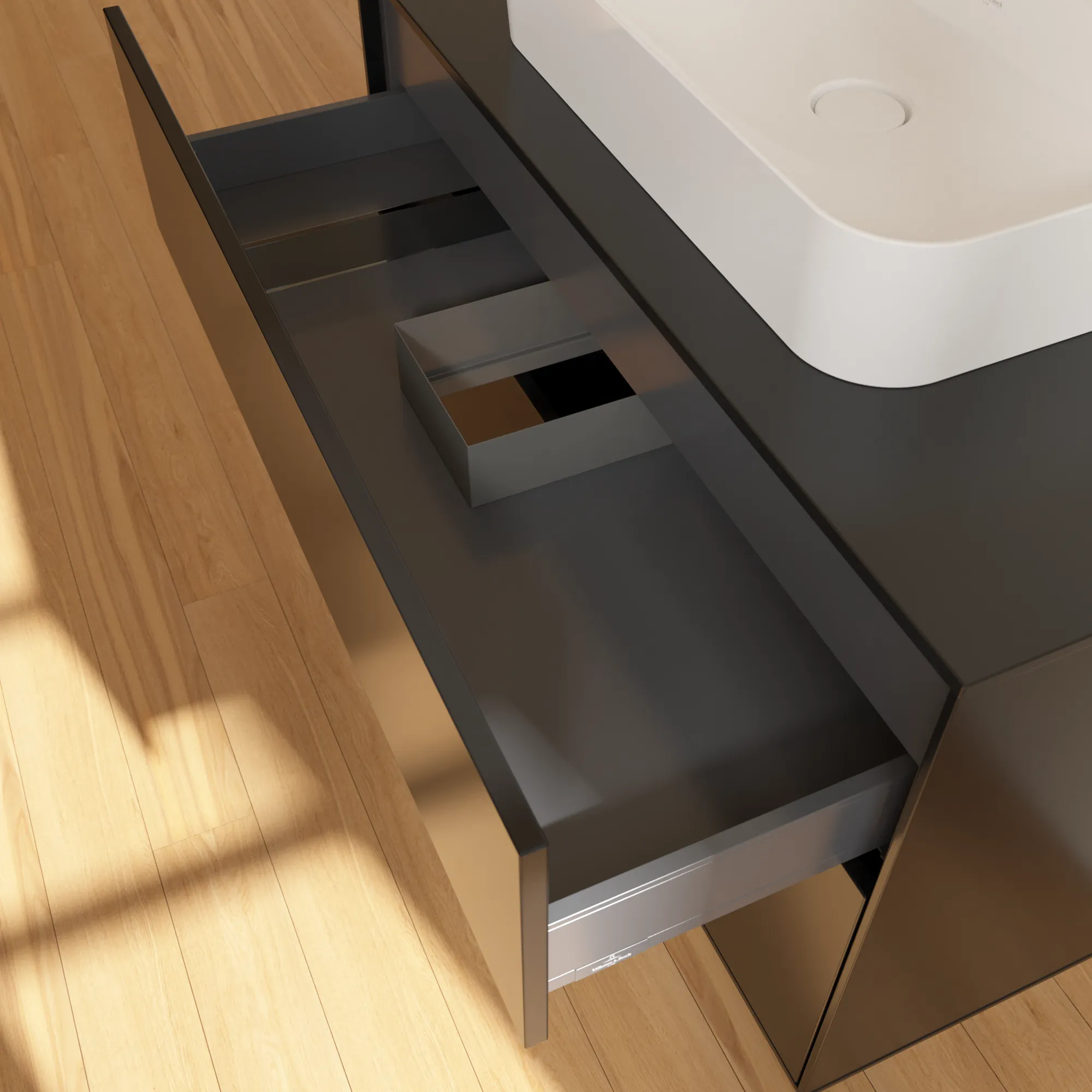 Villeroy & Boch Waschbeckenunterschrank Finion F35, 1000x603x501 mm, Black Matt Lacquer, mit SoftClosing und Push-to-open Funktion