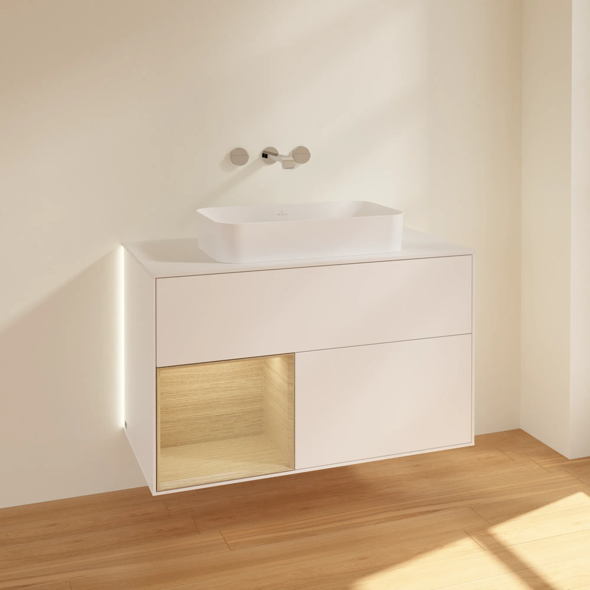 Villeroy & Boch Waschtischunterschrank „Finion“ für Schrankwaschtisch 100 × 60,3 × 50,1 cm 2 Schubladen, für Waschtischposition mittig, inkl. Beleuchtung mittig