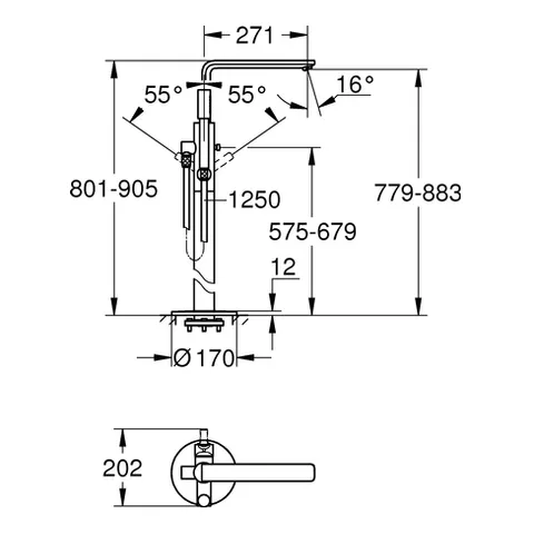 Einhand-Wannenbatterie Lineare 23792_1, Bodenmontage, Fertigmontageset für 45 984, mit Brauseset und Brauseschlauch, eigensicher, chrom Einhand-Wannenbatterie Lineare 23792_1, Bodenmontage, Fertigmontageset für 45 984, mit Brauseset und Brauseschlauch, eigensicher, chrom