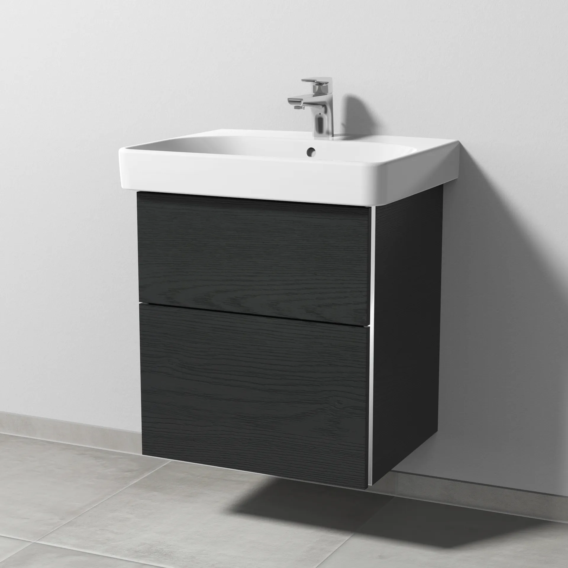 Sanipa Waschtischunterschrank „3way“ passend zu Keramik-Waschtische Smyle Square von Geberit 525 × 593 × 442 mm in Black Oak