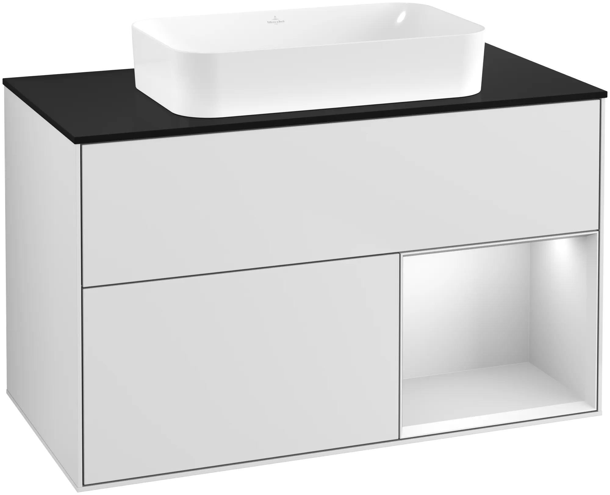Villeroy & Boch Finion Waschbeckenunterschrank F66, 1000x603x501mm, White Matt Lacquer / Glass Black Matt