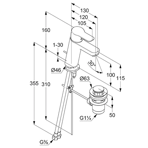 Kludi PURE & EASY Waschtisch-EHM 100 DN 15 chrom