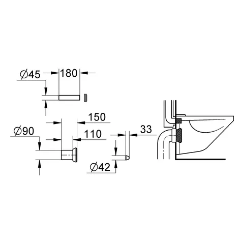 WC Zu- und Ablaufgarnitur 37311, für wandhängendes WC, 150 mm lang, schwarz WC Zu- und Ablaufgarnitur 37311, für wandhängendes WC, 150 mm lang, schwarz