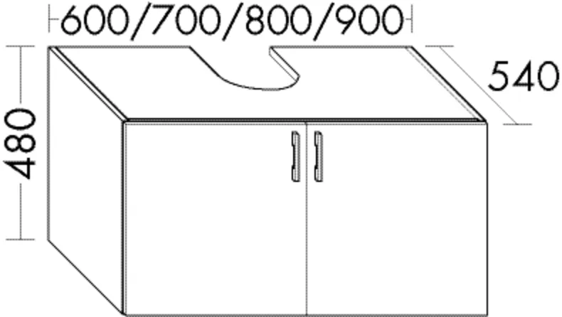 Waschtischunterschrank Sys30 von burgbad – 600 mm breit, 480 mm hoch, 540 mm tief, 2 Türen, inkl. Metallkonsole