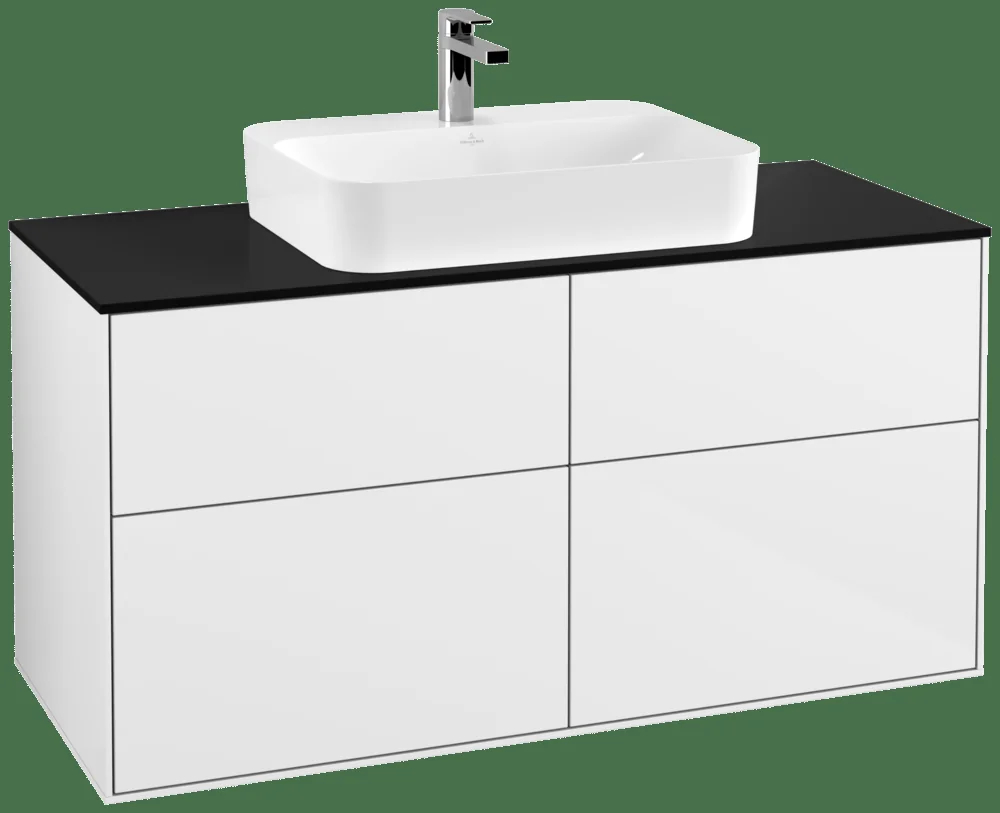 Villeroy & Boch Finion Waschbeckenunterschrank F38, 1200x603x501mm, Glossy White Lacquer / Glass Black Matt