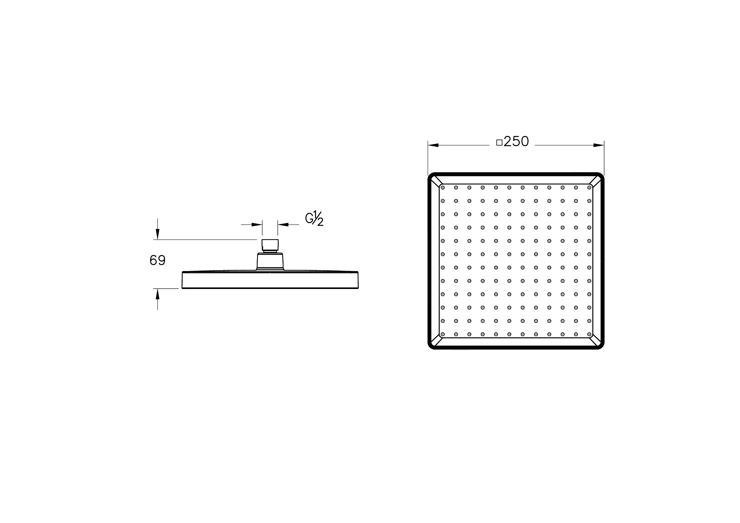 Core Square Kopfbrause Form eckig 25 x 25 cm (BxT) Nickel gebürstet