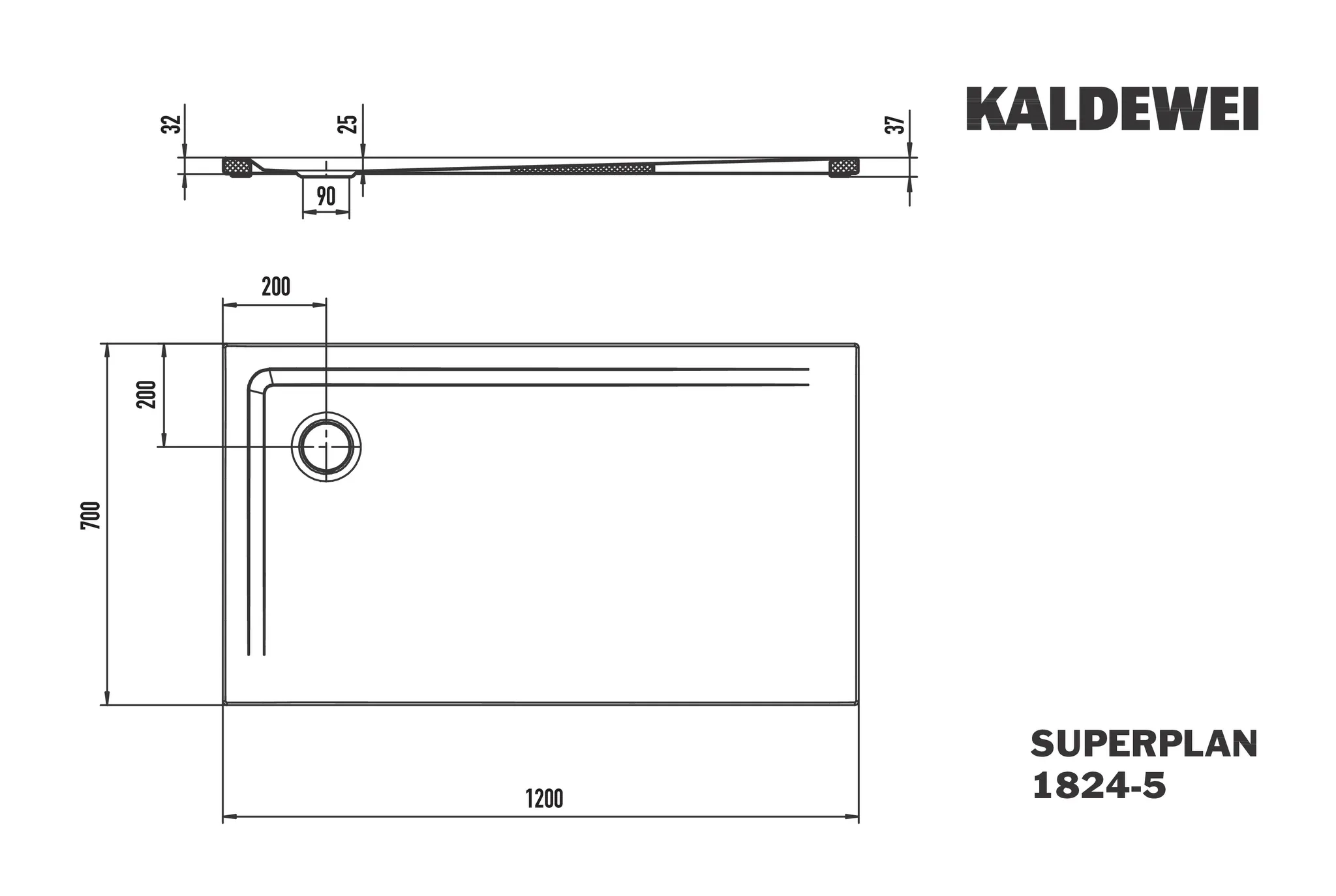 Kaldewei Duschwanne „Superplan“ 70 × 120 cm mit Antislip Secure Plus, in cool grey 90