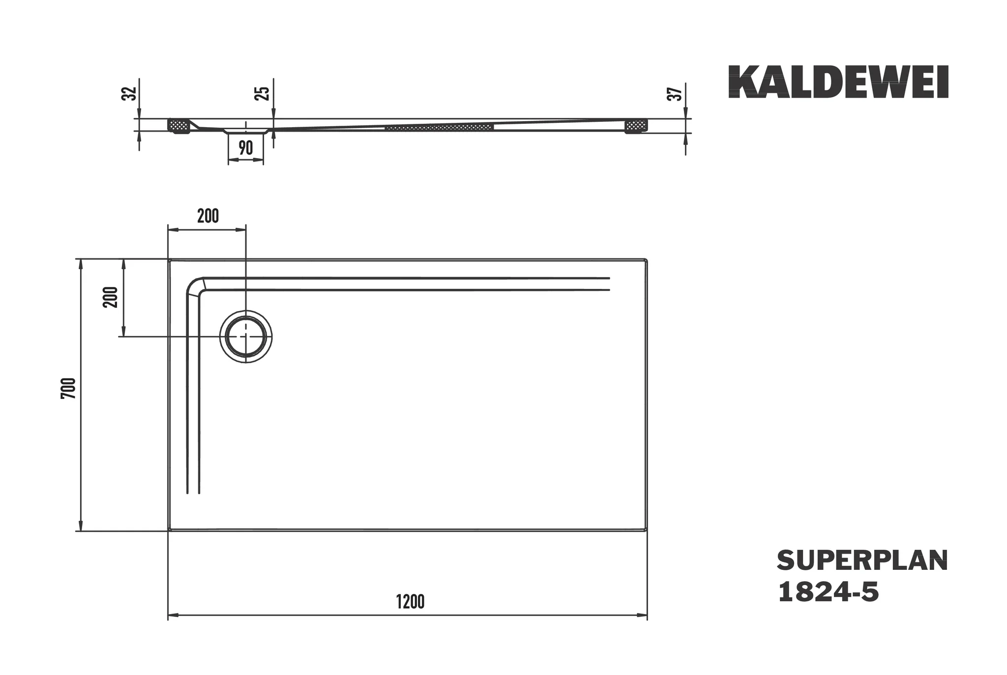 Kaldewei SUPERPLAN Duschfläche mit Wannenträger extraflach, 700x1200 mm, cool grey 90, Secure Plus, Eckablauf, 32 mm Randhöhe Kaldewei SUPERPLAN Duschfläche mit Wannenträger extraflach, 700x1200 mm, cool grey 90, Secure Plus, Eckablauf, 32 mm Randhöhe