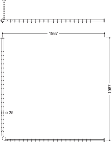 HEWI Duschvorhangstange „System 900“ 202,2 × 202,2 cm