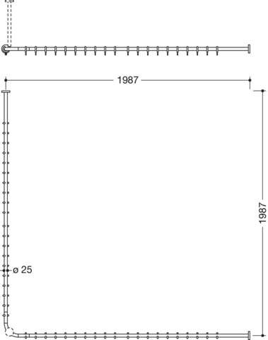 HEWI Duschvorhangstange „System 900“ 202,2 × 202,2 cm HEWI Duschvorhangstange „System 900“ 202,2 × 202,2 cm