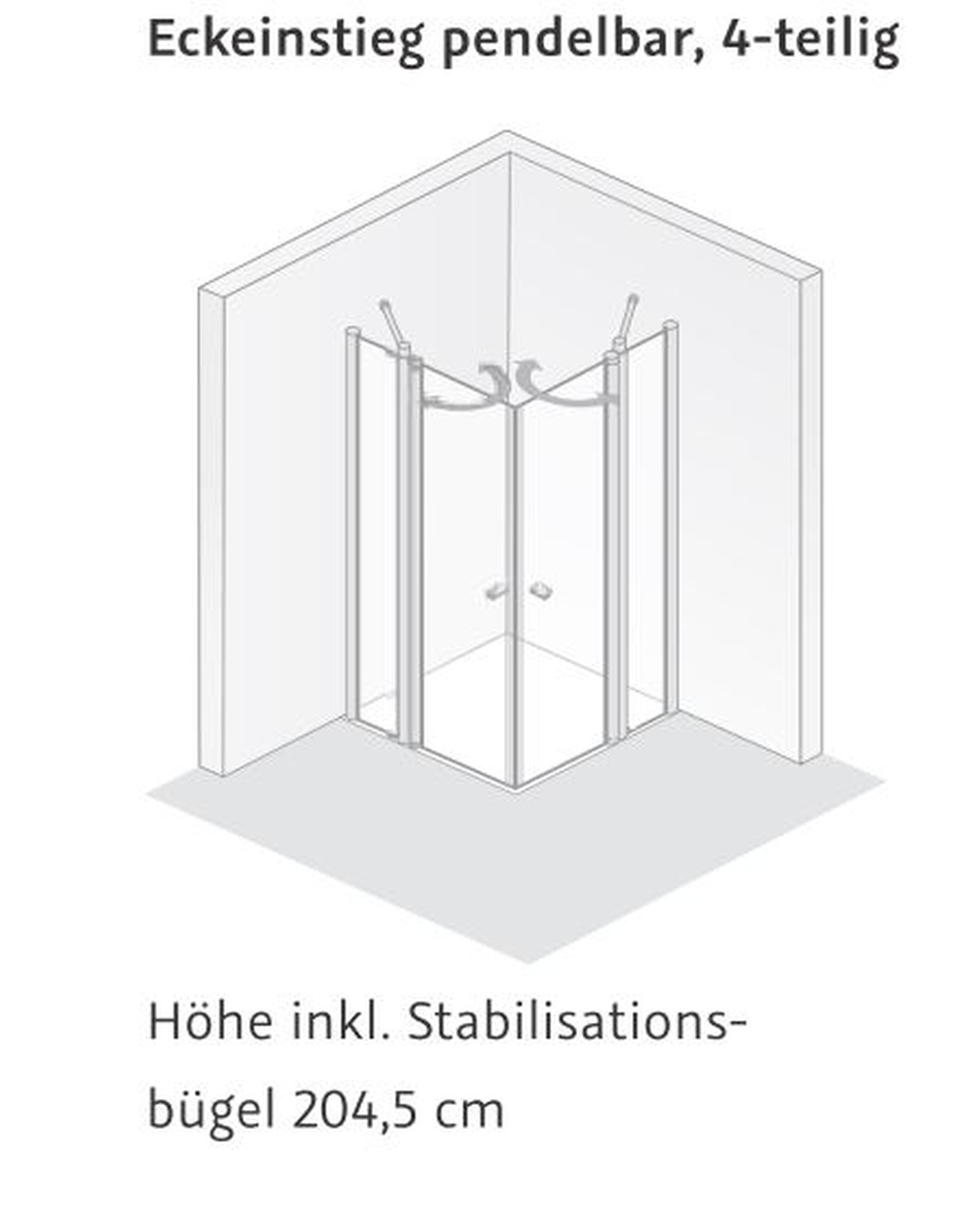 HSK teilgerahmte Eckeinstieg pendelbar 4-teilig „Exklusiv“ Glas Perla, Profile Manhattan, H: 2000 mm