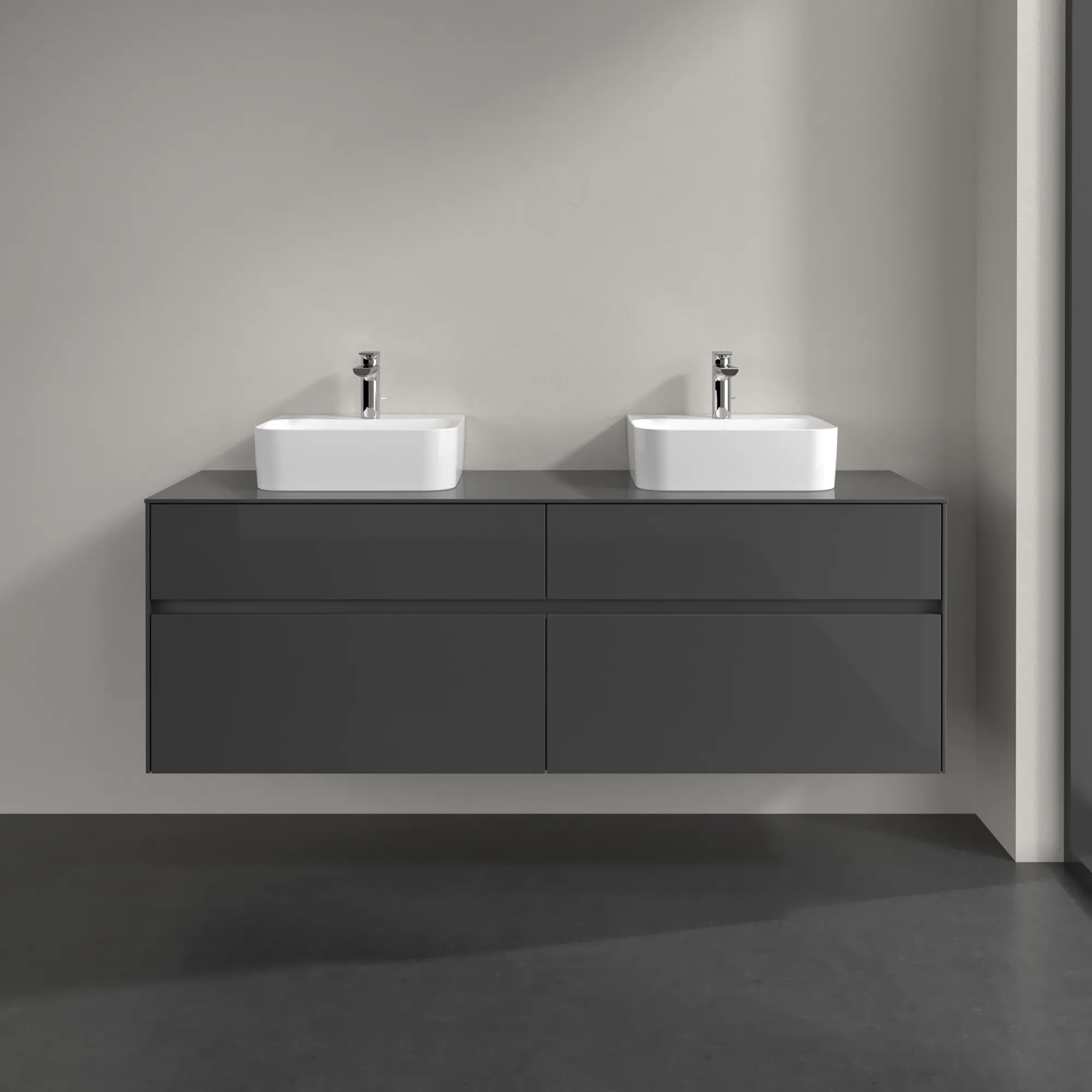 Villeroy & Boch Waschtischunterschrank „Collaro“ 1600 × 548 × 500 mm Glossy Grey, ohne Beleuchtung, für links und rechts Villeroy & Boch Waschtischunterschrank „Collaro“ 1600 × 548 × 500 mm Glossy Grey, ohne Beleuchtung, für links und rechts