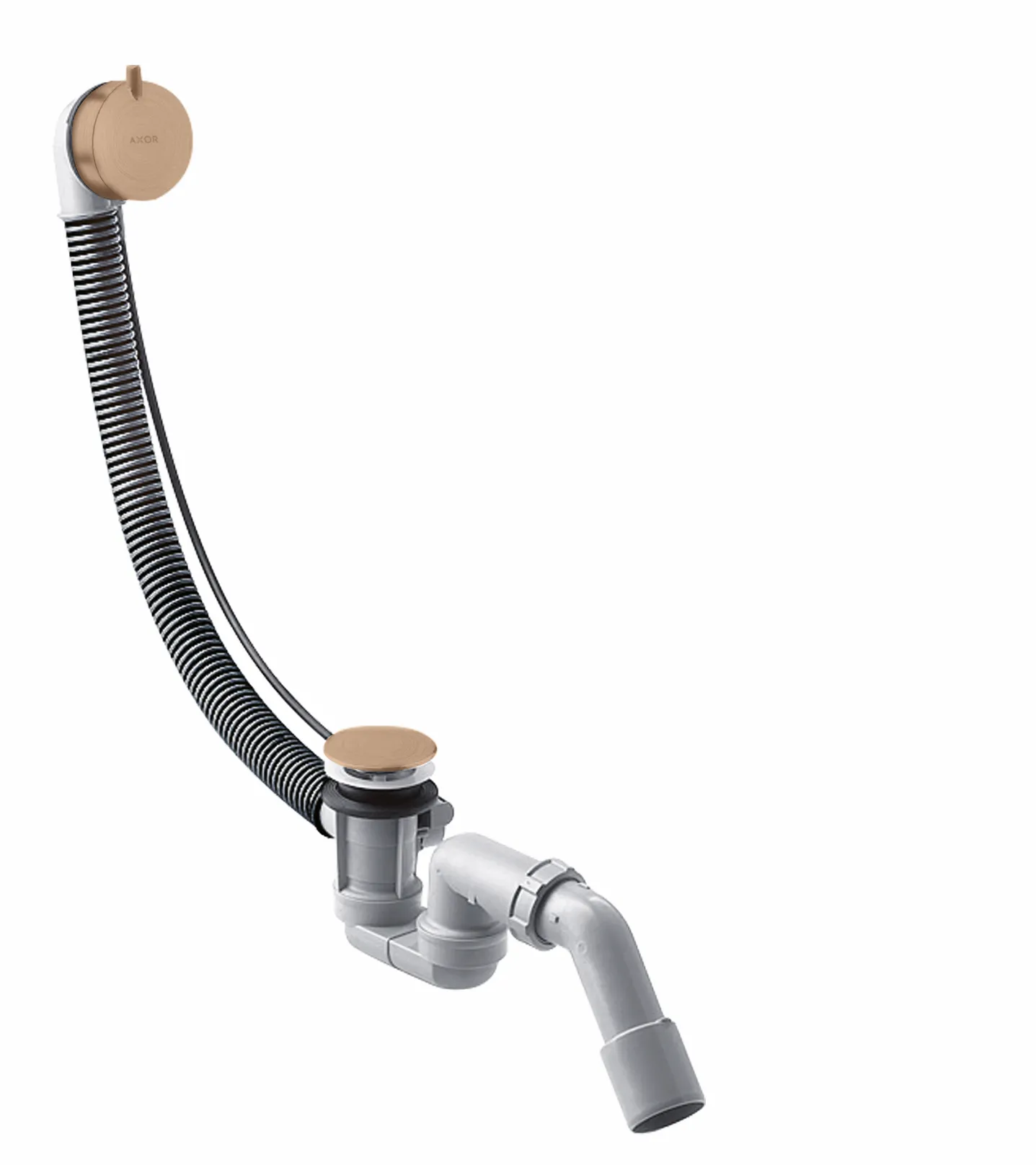 Hansgrohe AXOR Ab- und Überlaufgarnitur Flexaplus S Komplettset Brushed Red Gold für Normalwannen, PE-Verschraubung G 1 1/2 x 40/50 mm, Stauwasserhöhe 50 mm, Bowdenzuglänge 520 mm