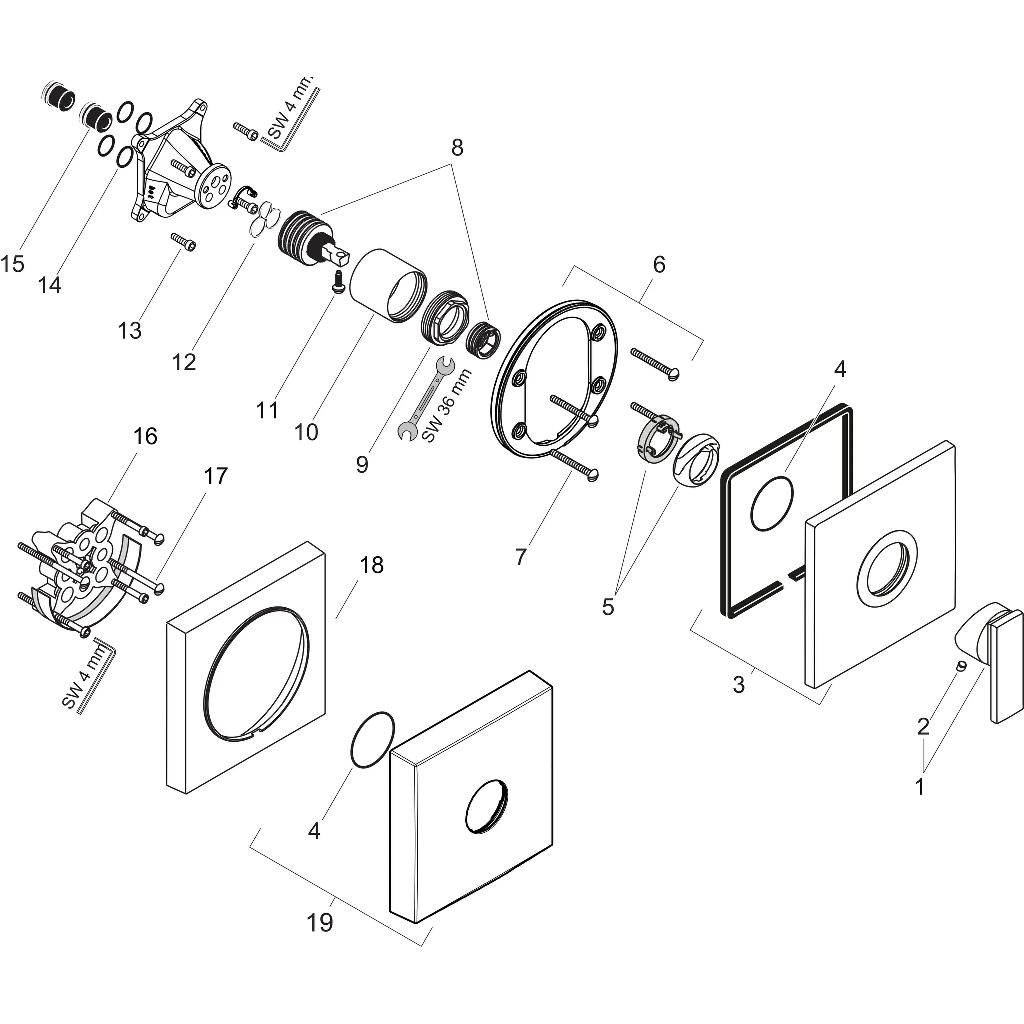 Brausenmischer Unterputz Axor Citterio Fertigset chrom Brausenmischer Unterputz Axor Citterio Fertigset chrom