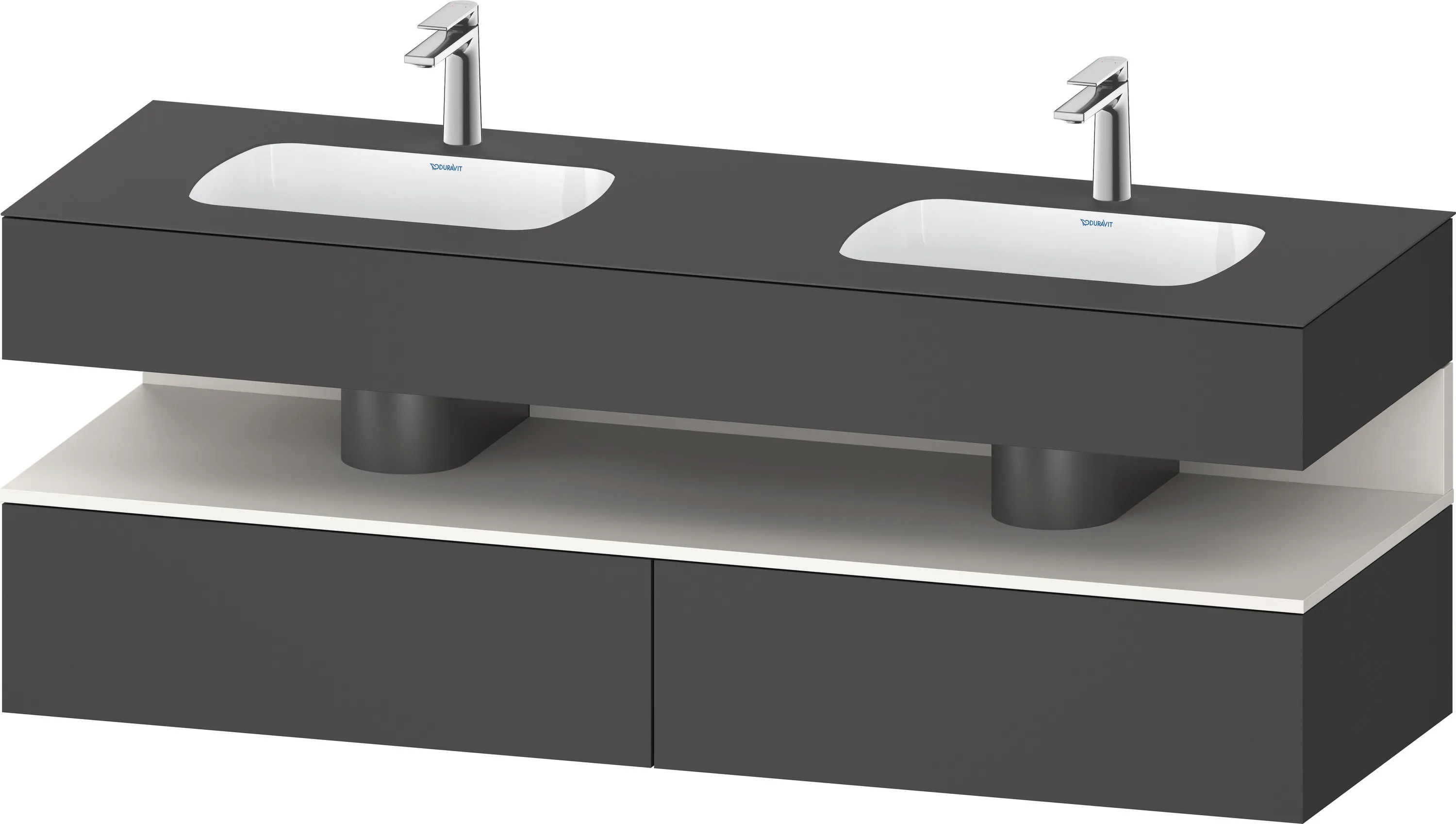 Einbauwaschtisch mit Konsolenwaschtischunterbau „Qatego“ 160 × 55 × 60 cm, mit Beleuchtung