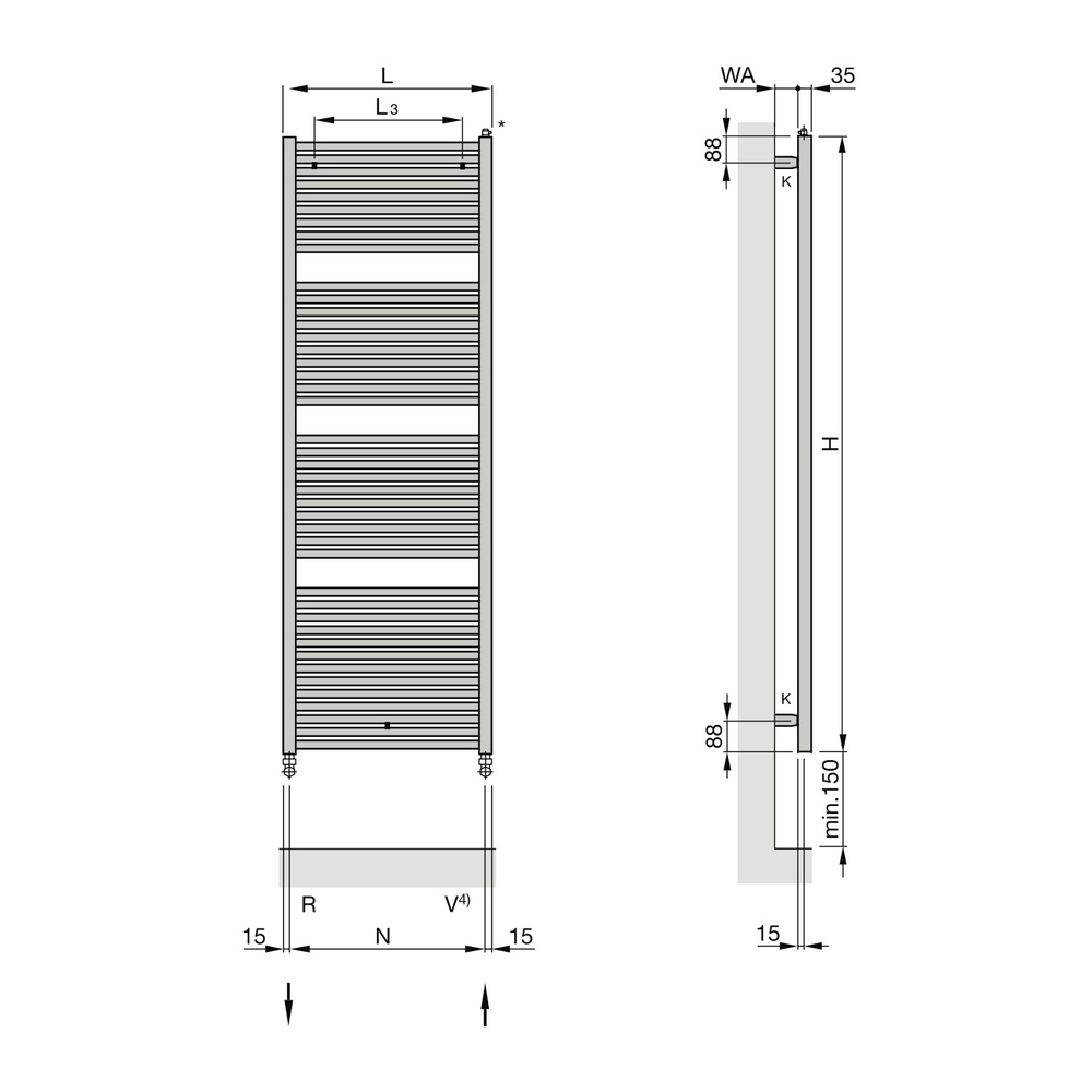 Zehnder Design-Heizkörper „Toga“ 60 × 143,6 cm in Verkehrsweiß (RAL 9016, glänzend)