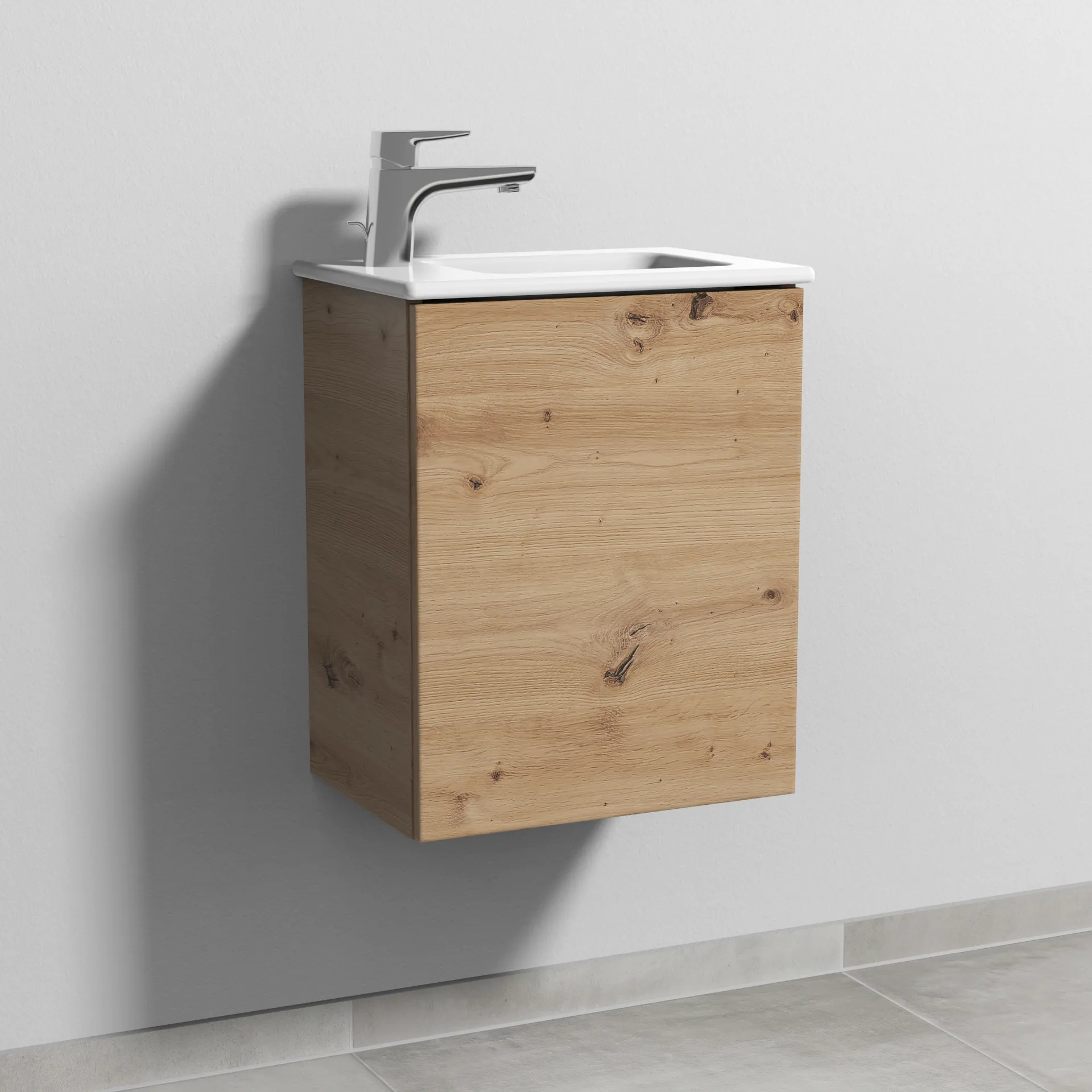 Sanipa Waschtischunterschrank „3way“ passend zu Keramik-Waschtische ME by Starck von Duravit 410 × 513 × 293 mm in Eiche Natural-Touch, Anschlag
