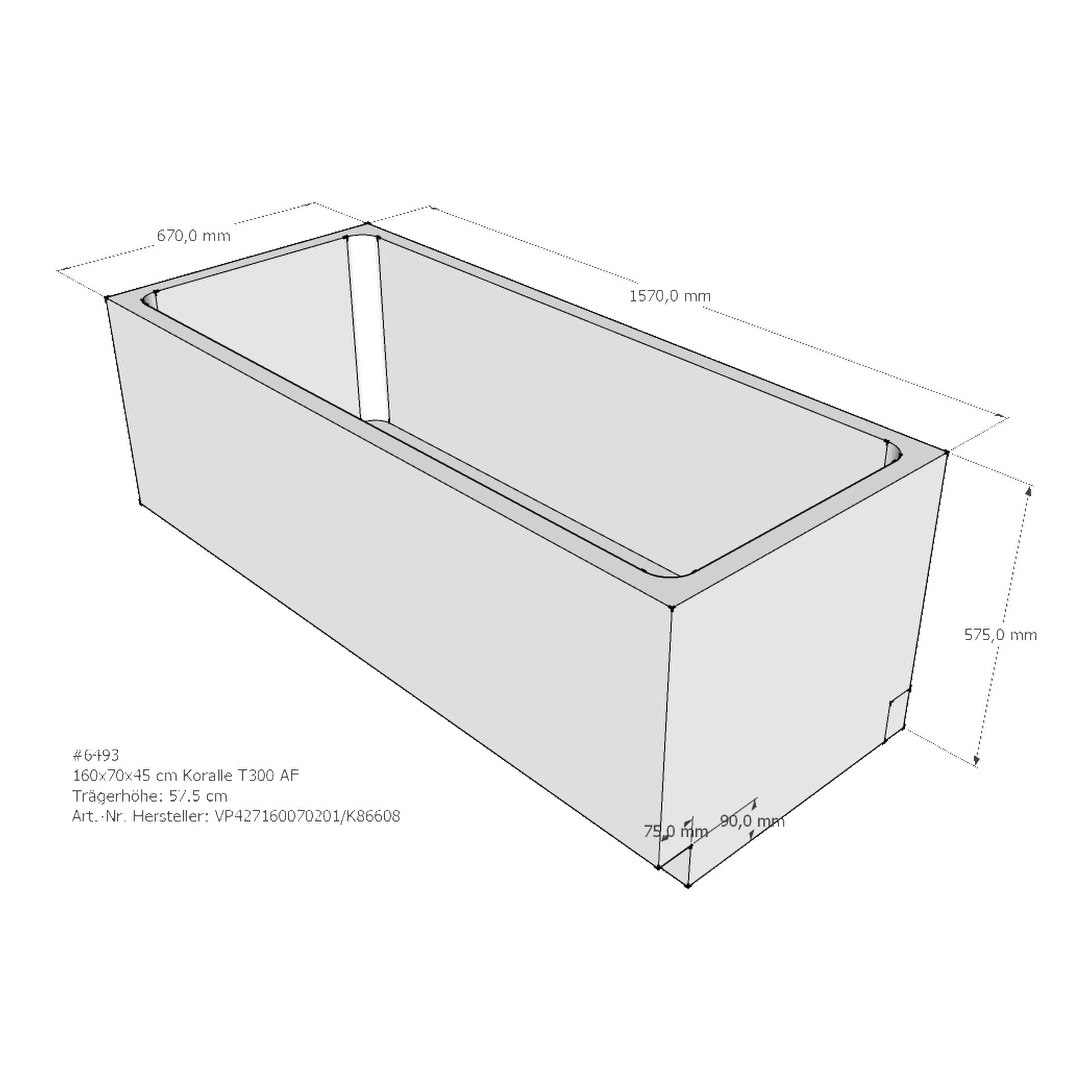 Badewannenträger für Koralle T300 BW 160/70 160 × 70 × 45 cm Badewannenträger für Koralle T300 BW 160/70 160 × 70 × 45 cm