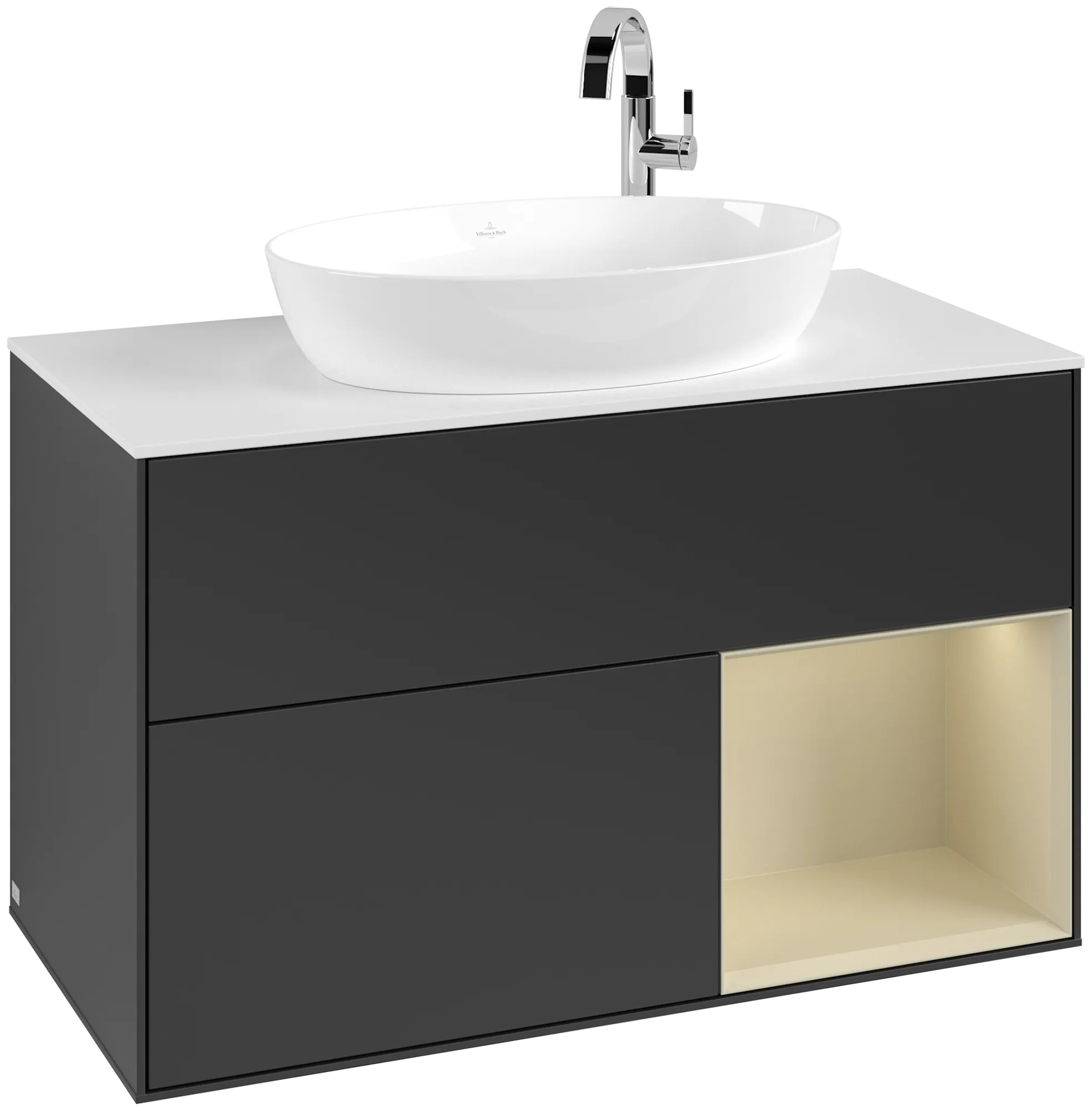 Villeroy & Boch Finion Waschbeckenunterschrank G90, 1000x603x501mm, Black Matt / Silk Grey Matt / Glass White Matt