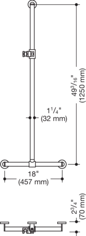 Duschhdl., d:32/32, A1=1250mm, W1=457mm, chrom signalweiß