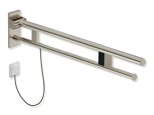 HEWI Stützklappgriff Duo Design A, Edelstahl PVD, Ausladung 850 mm, E-Ausführung, rechts