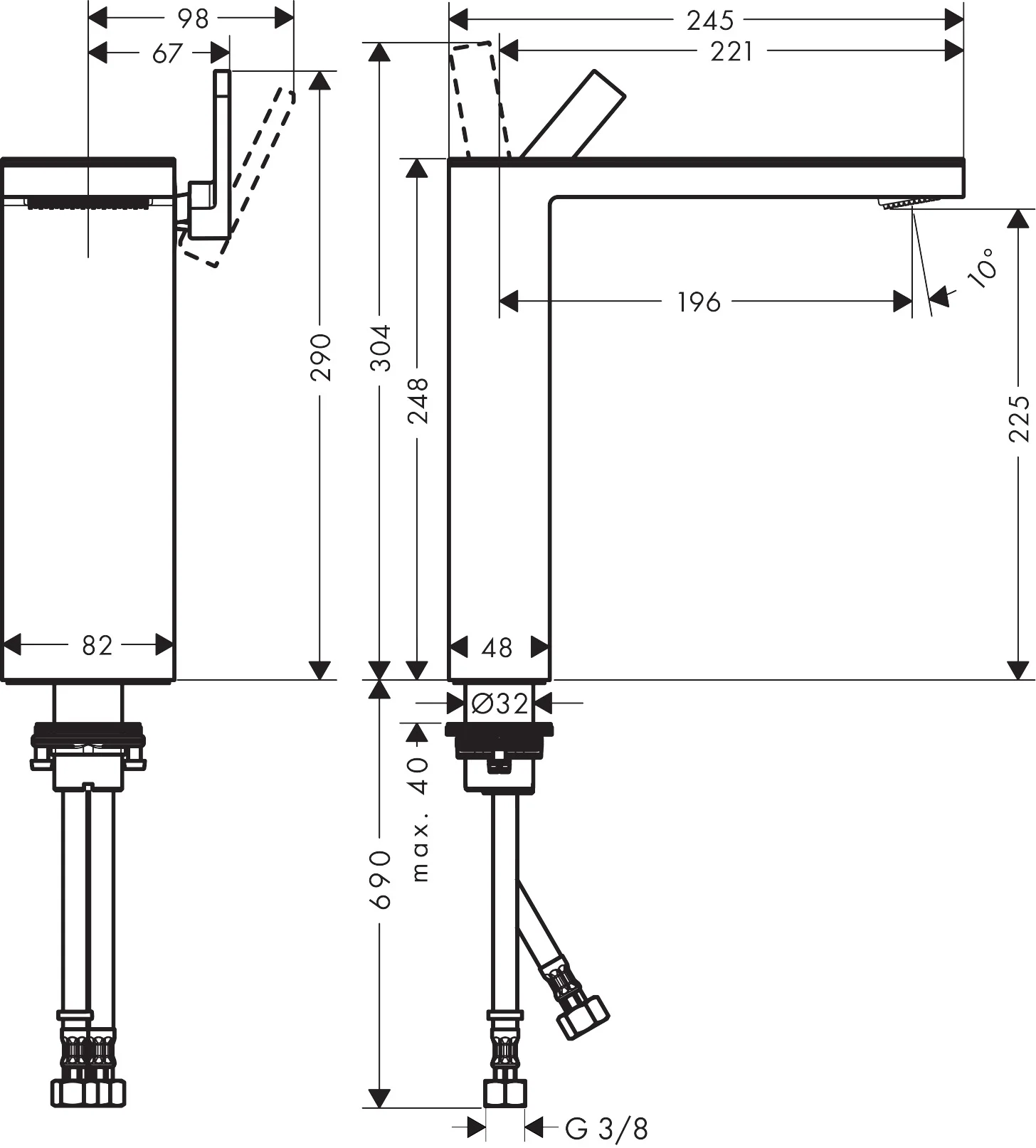 Hansgrohe AXOR MyEdition Einhebel-Waschtischmischer 47020XXX, Chrom, Ausladung 196 mm, Auslaufhöhe 225 mm, PowderRain Strahlart, max. Durchfluss 5 l/min
