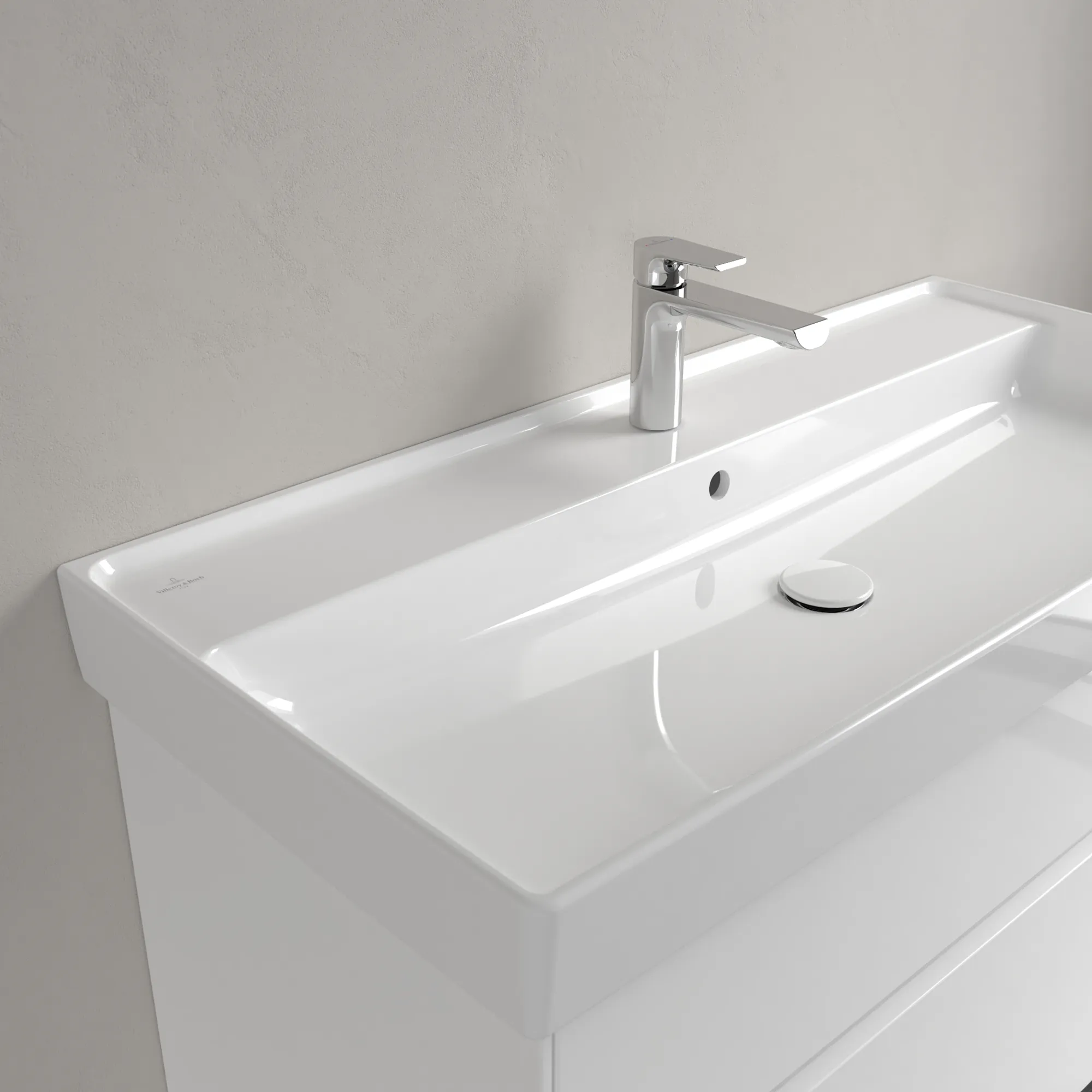 Villeroy & Boch Schrankwaschtisch aus TitanCeram „Collaro“ 1000 × 470 × 160 mm, mit Hahnlochbohrung, Hahnlochposition mittig in Weiß Alpin Villeroy & Boch Schrankwaschtisch aus TitanCeram „Collaro“ 1000 × 470 × 160 mm, mit Hahnlochbohrung, Hahnlochposition mittig in Weiß Alpin