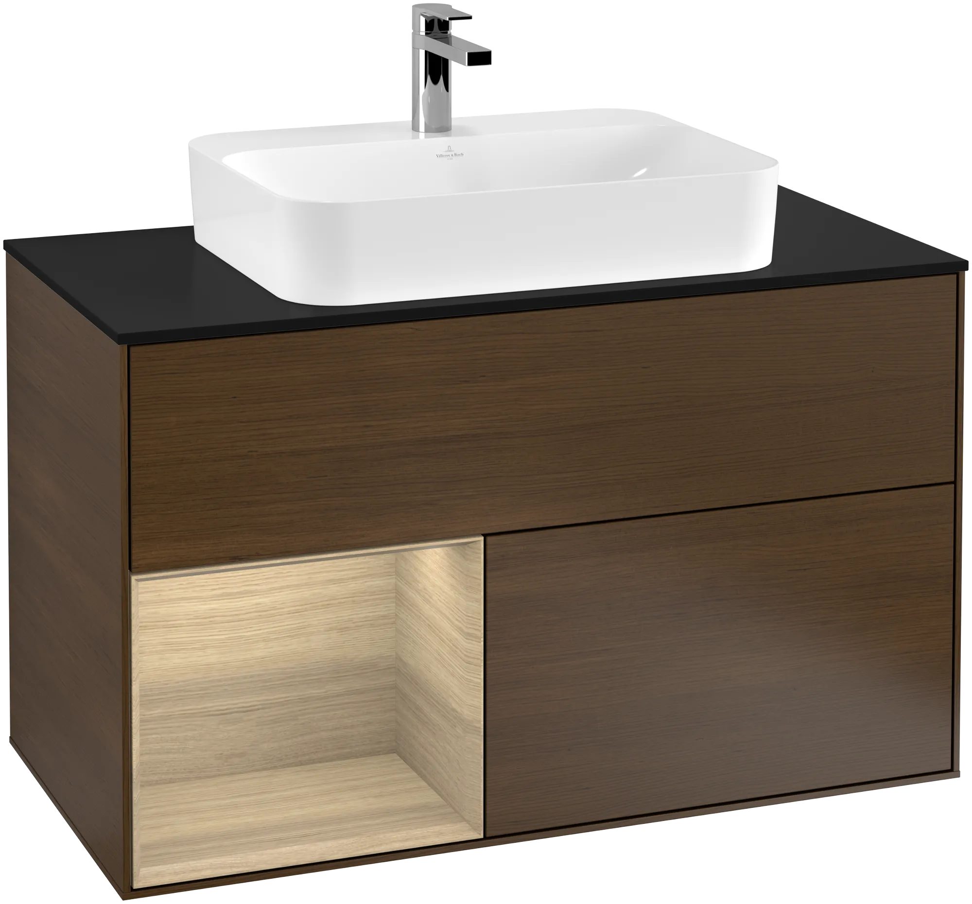 Villeroy & Boch Waschtischunterschrank „Finion“ für Schrankwaschtisch 1000 × 603 × 501 mm Walnut Veneer, für Becken mittig Villeroy & Boch Waschtischunterschrank „Finion“ für Schrankwaschtisch 1000 × 603 × 501 mm Walnut Veneer, für Becken mittig