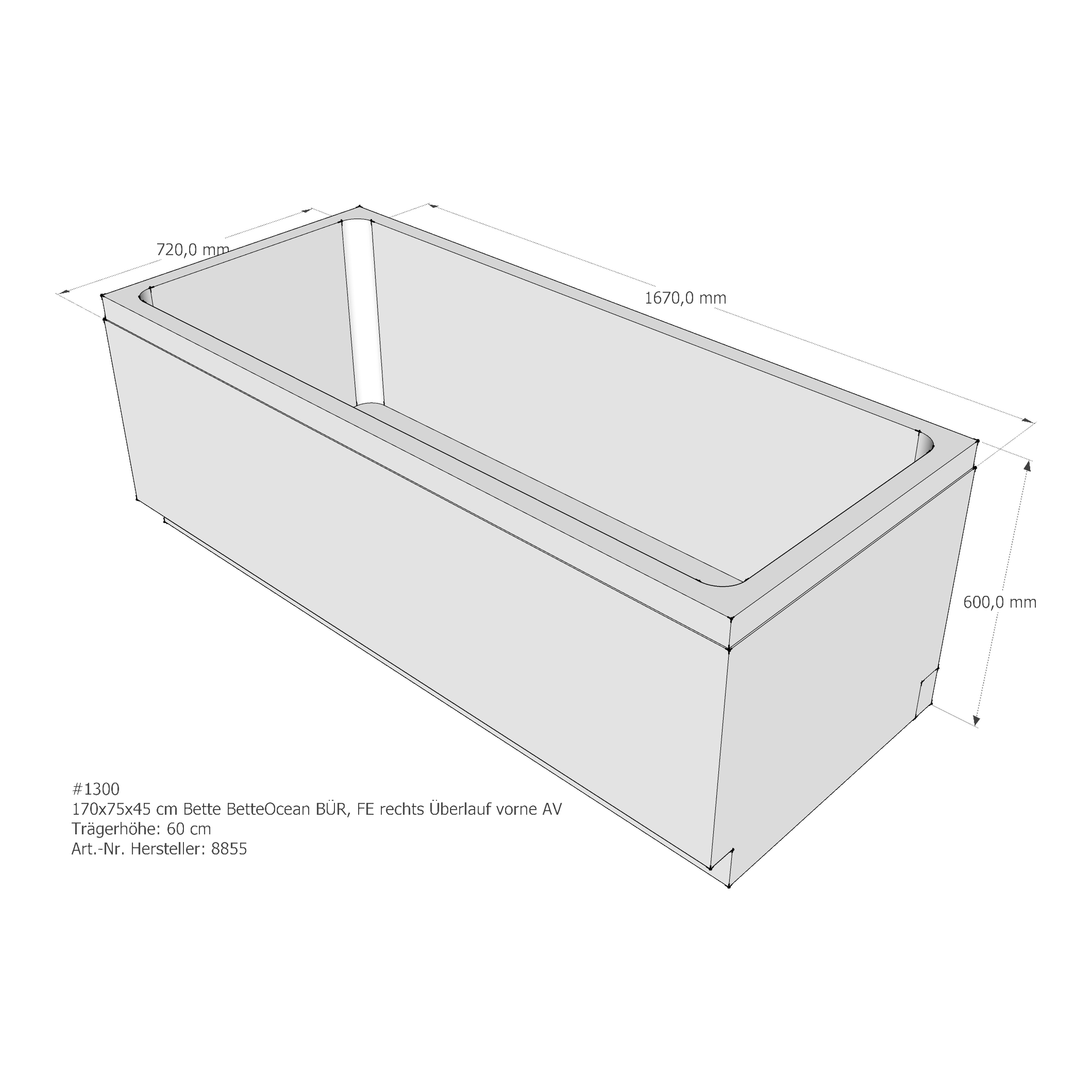 Badewannenträger für Bette Ocean 170 × 75 × 45 cm Ab- und Überlaufposition: vorn / Breite: 75 cm / Länge: 170 cm Badewannenträger für Bette Ocean 170 × 75 × 45 cm Ab- und Überlaufposition: vorn / Breite: 75 cm / Länge: 170 cm