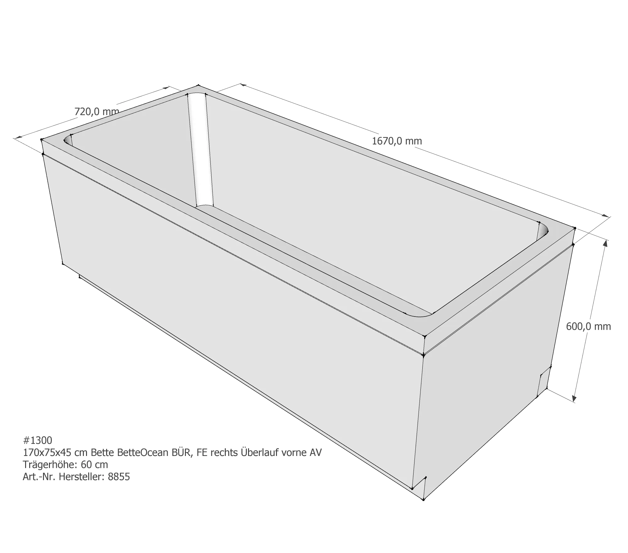 Badewannenträger für Bette Ocean 170 × 75 × 45 cm Ab- und Überlaufposition: vorn / Breite: 75 cm / Länge: 170 cm Badewannenträger für Bette Ocean 170 × 75 × 45 cm Ab- und Überlaufposition: vorn / Breite: 75 cm / Länge: 170 cm