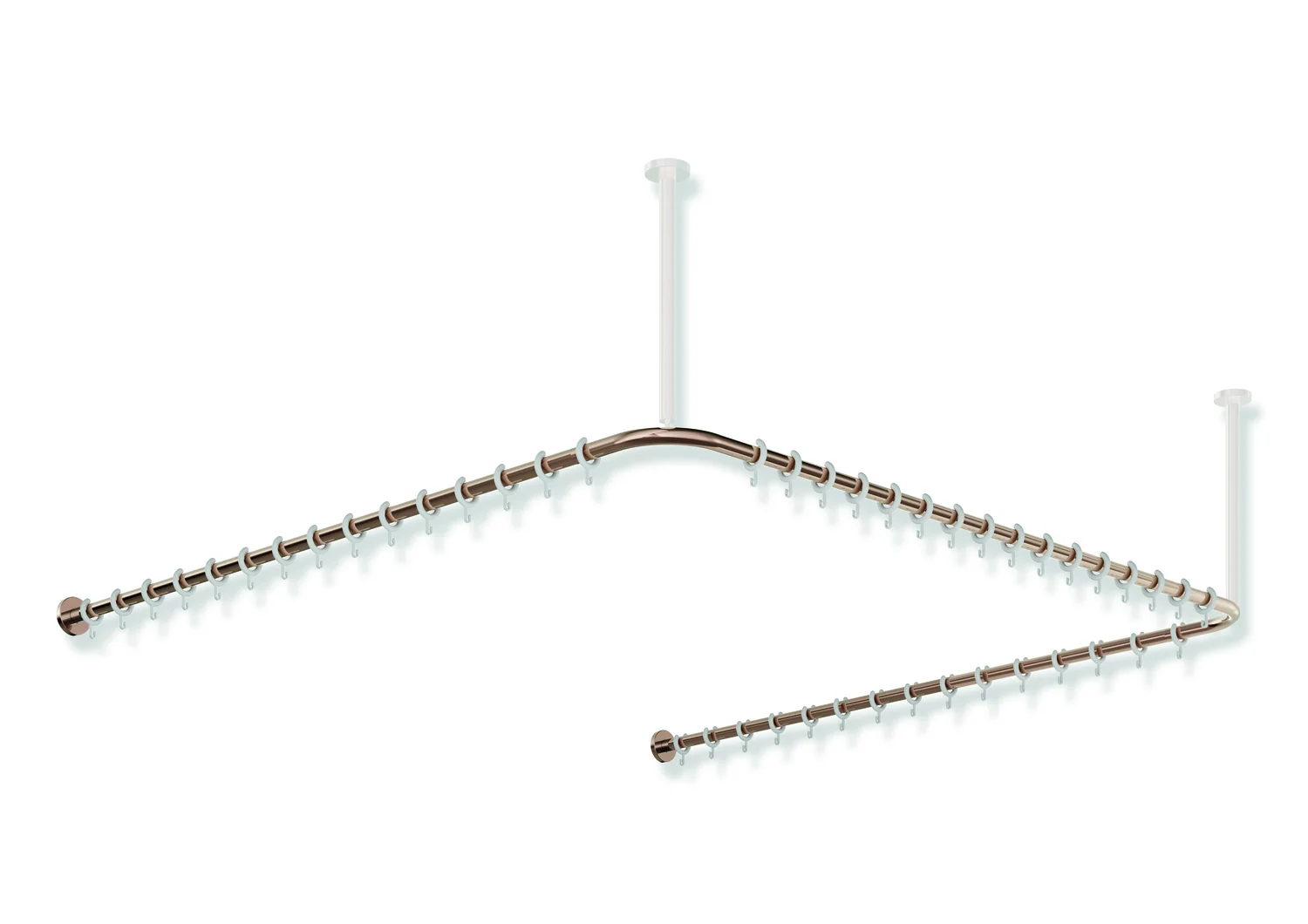 HEWI Vorhangstange System 900, Edelstahl PVD Kupfer glänzend, Achsmaß 1487 x 1475 x 1487 mm, D 25 mm, 46 Ringe POM