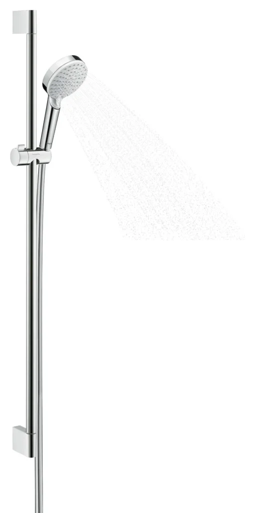 Hansgrohe Crometta Brausenkombi Vario mit Ecostat 1001 CL Thermostat, 90 cm Brausestange, weiß/chrom, 100 mm Brausekopfgröße