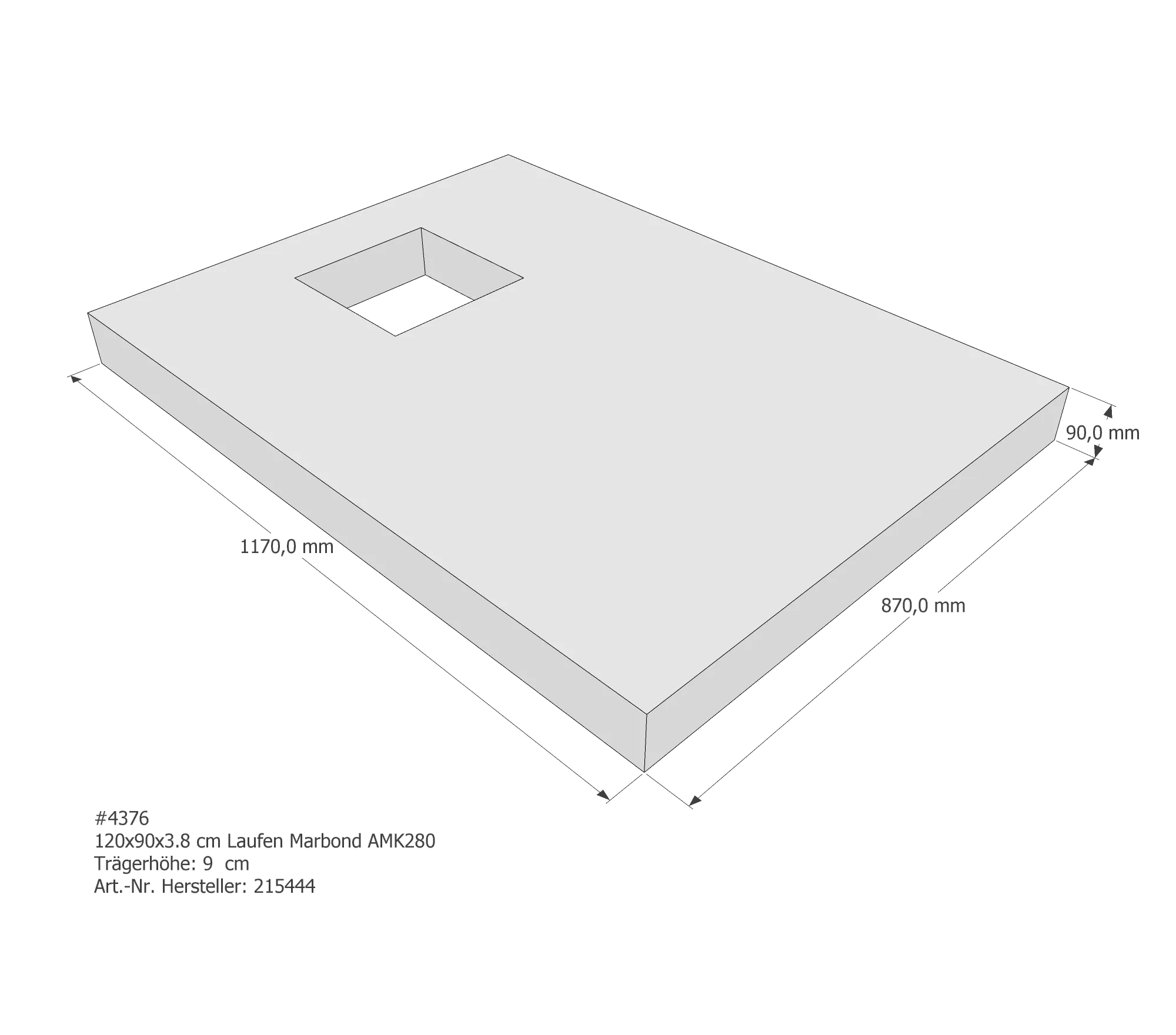 Duschwannenträger passend für Laufen Marbond 120 × 90 × 3,8 cm