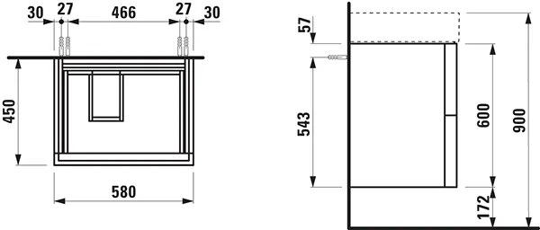 Laufen Waschtischunterbau „Kartell“ 450 × 600 × 580 mm Kieselgrau