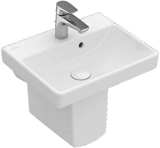 Handwaschbecken „Avento“, mit Überlauf, mittig, mit Hahnlochbohrung 45 × 37 cm in Weiß Alpin