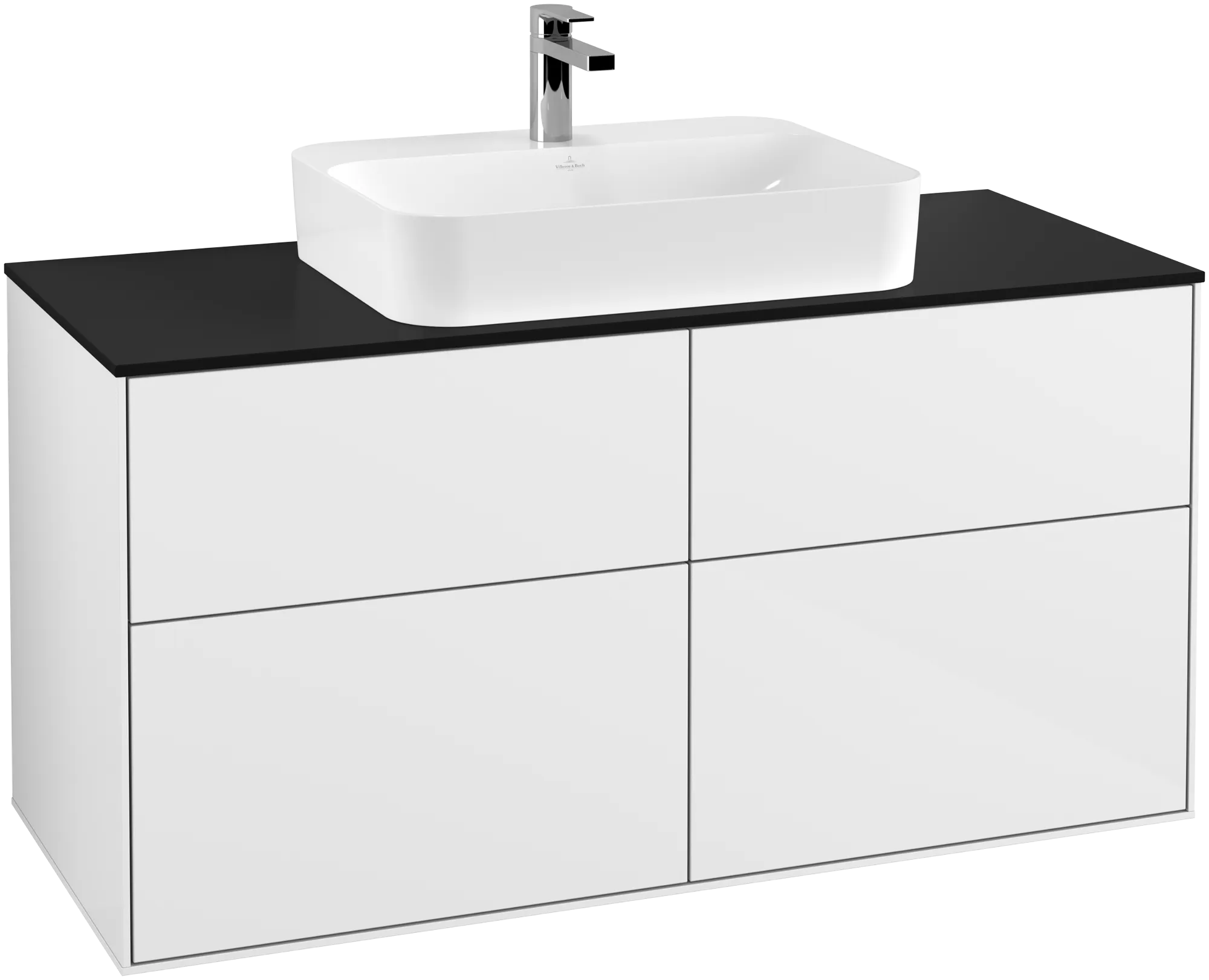 Villeroy & Boch Finion Waschbeckenunterschrank G38 1200x603x501mm Glossy White Lacquer / Glass Black Matt