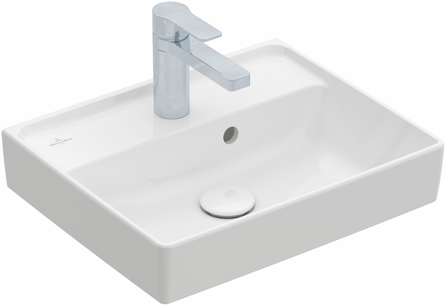 Handwaschbecken „Collaro“, mit Überlauf, mit Hahnlochbohrung 45 × 37 cm in Weiß Alpin