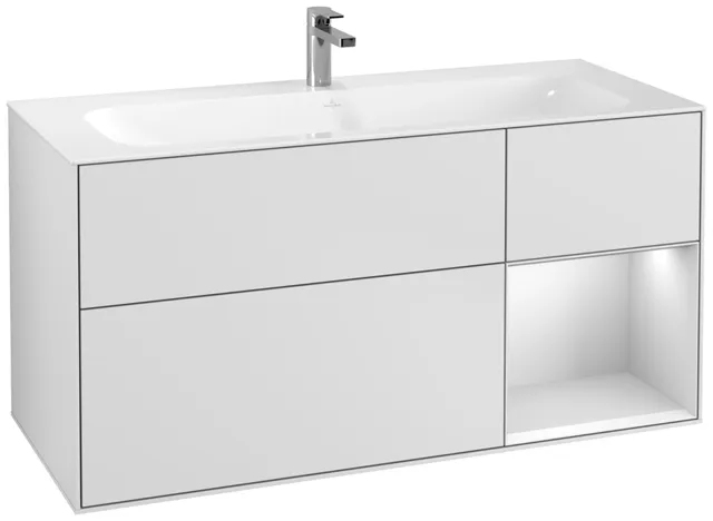 Villeroy & Boch Waschtischunterschrank „Finion“ für Schrankwaschtisch 119,6 × 59,1 × 49,8 cm 3 Schubladen, für Waschtischposition mittig, inkl. Beleuchtung mittig