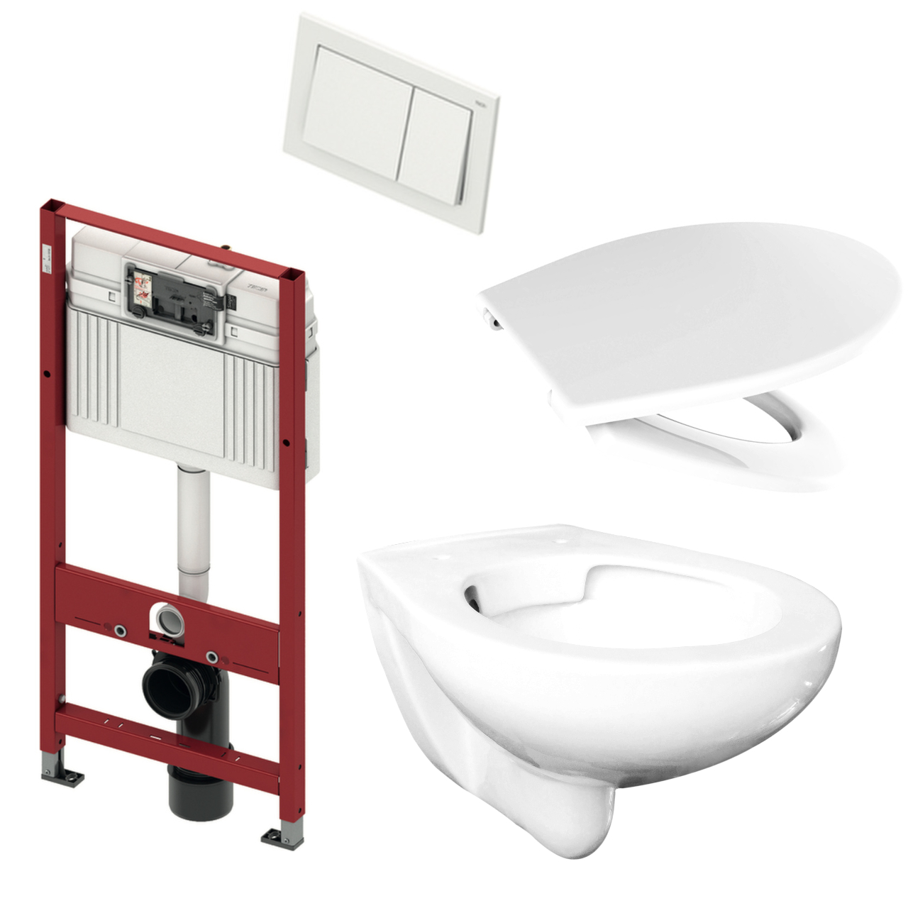 Komplettset - WC spülrandlos inkl. Sitz mit TECE-Vorwandelement und Betätigungsplatte in weiß