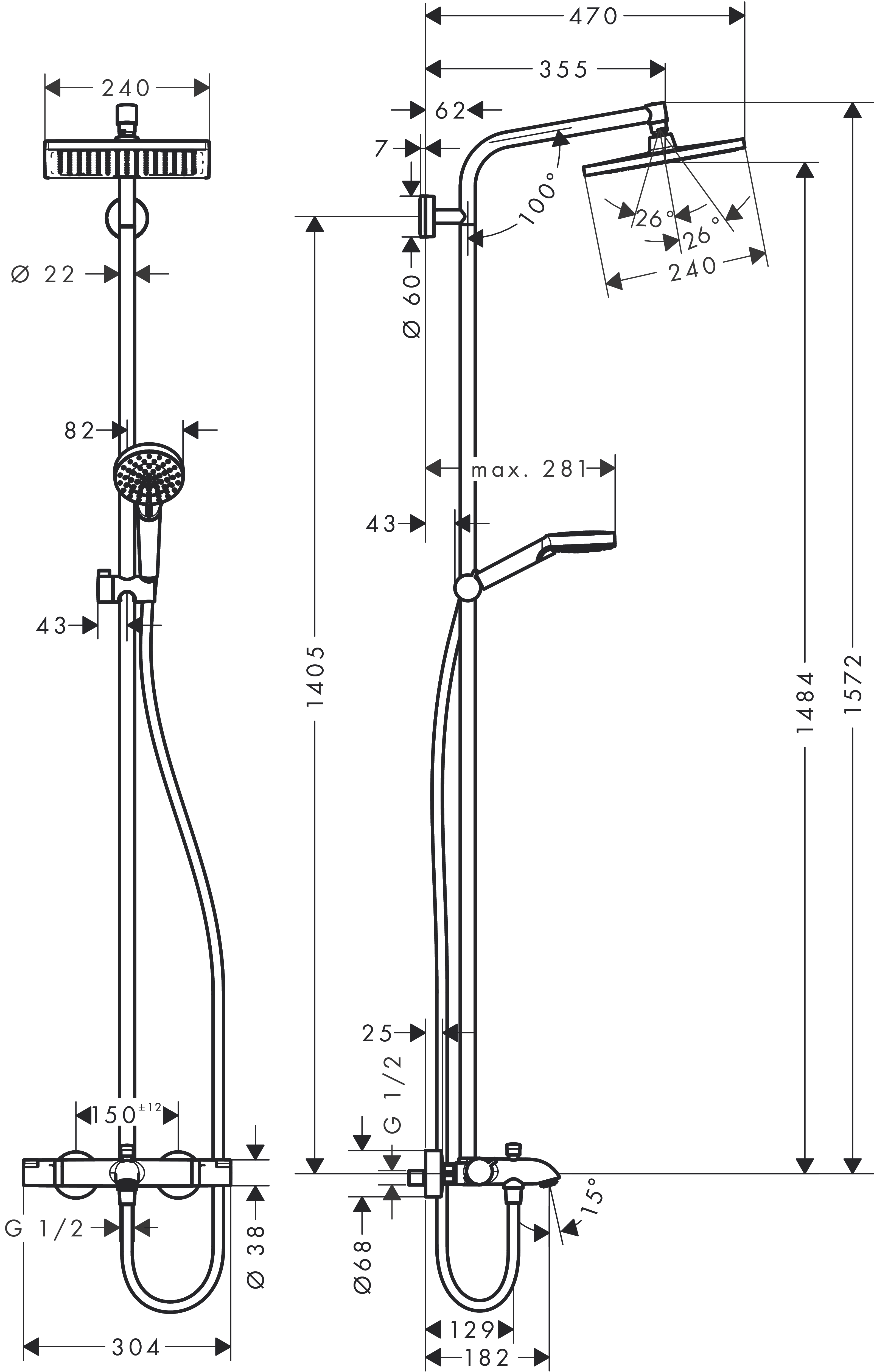 Showerpipe Crometta E 240 für Wanne chrom mit Thermostat
