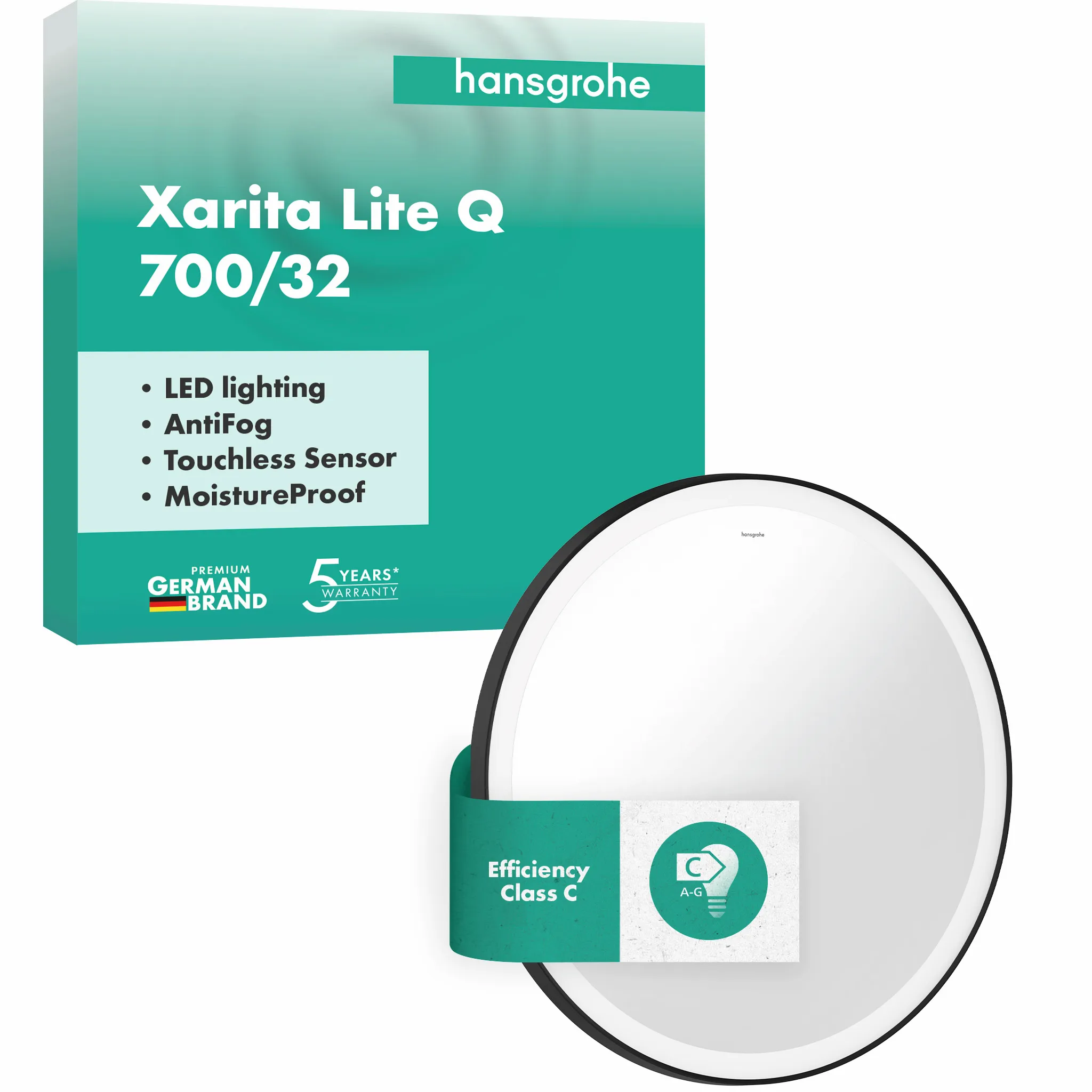 Hansgrohe Xarita Lite S Spiegel mit runder LED-Beleuchtung, 700x700x30 mm, Mattschwarz Hansgrohe Xarita Lite S Spiegel mit runder LED-Beleuchtung, 700x700x30 mm, Mattschwarz