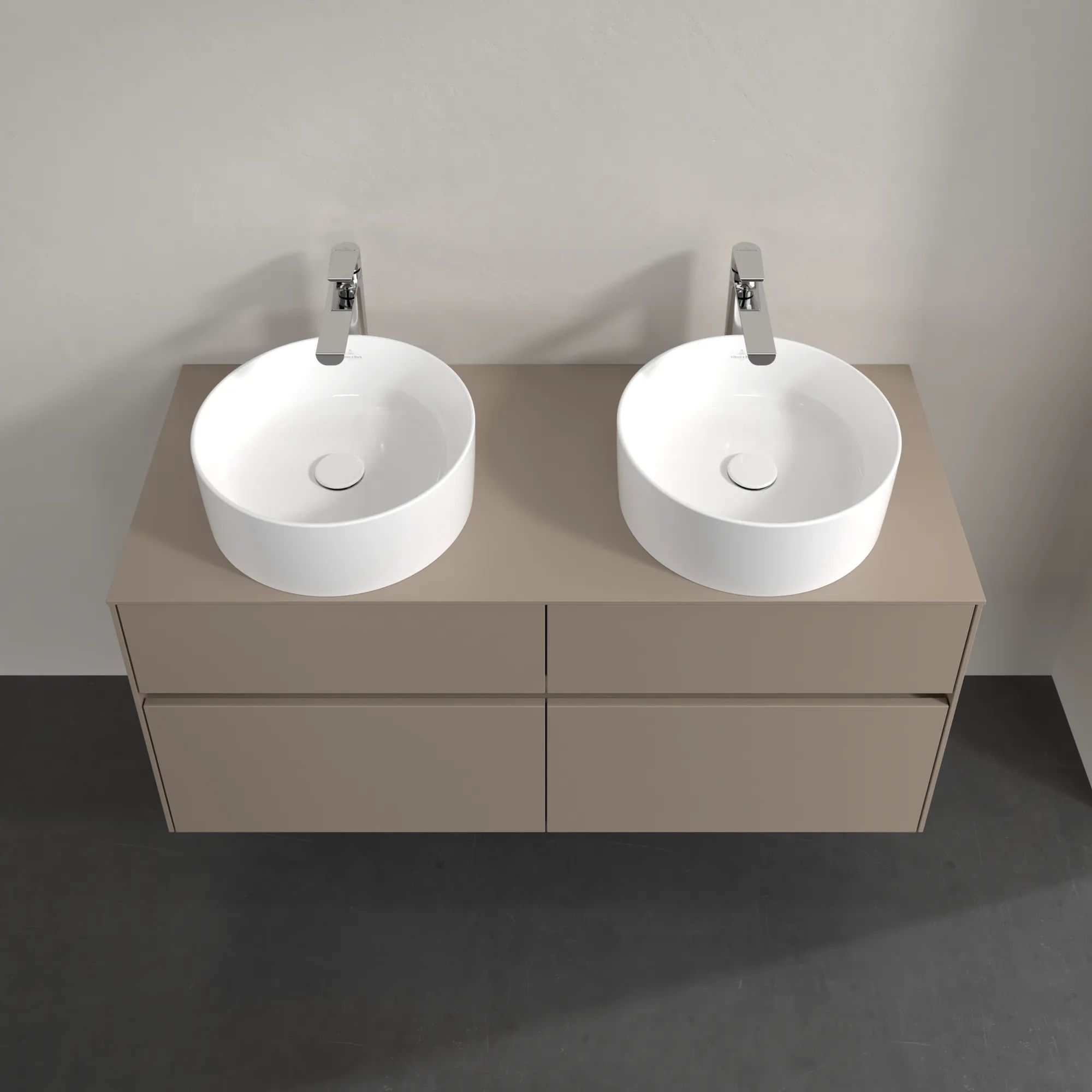Villeroy & Boch Waschtischunterschrank „Collaro“ 1200 × 548 × 500 mm Taupe, mit Beleuchtung, für links und rechts