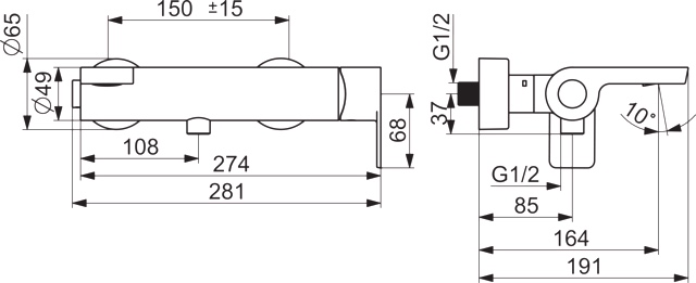 HA Einhebelmischer Wannenfüll- und Brausebatterie HANSASTELA 5774 Chrom